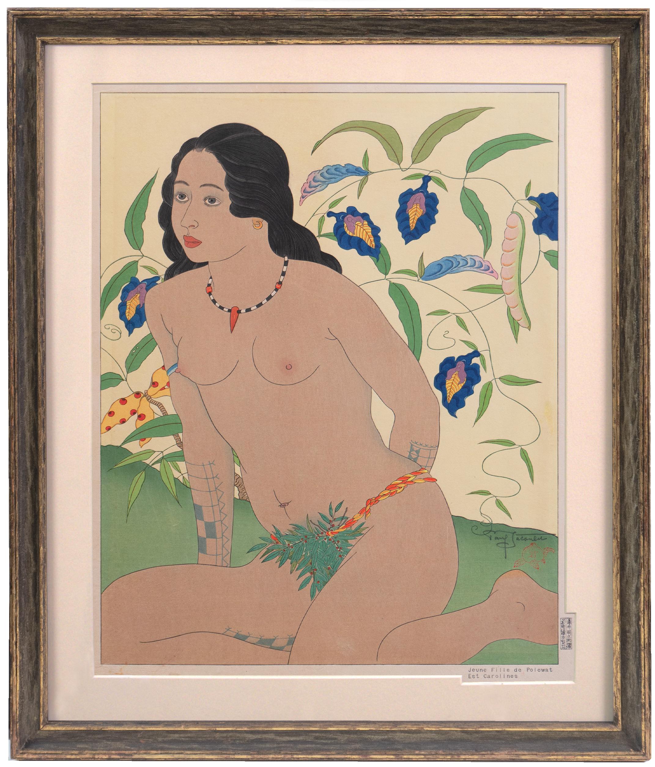 'Jeune Fille de Polowat', Tokyo, Garbo, Queen Elizabeth II, Kyoto, Woodblock - Print by Paul Jacoulet