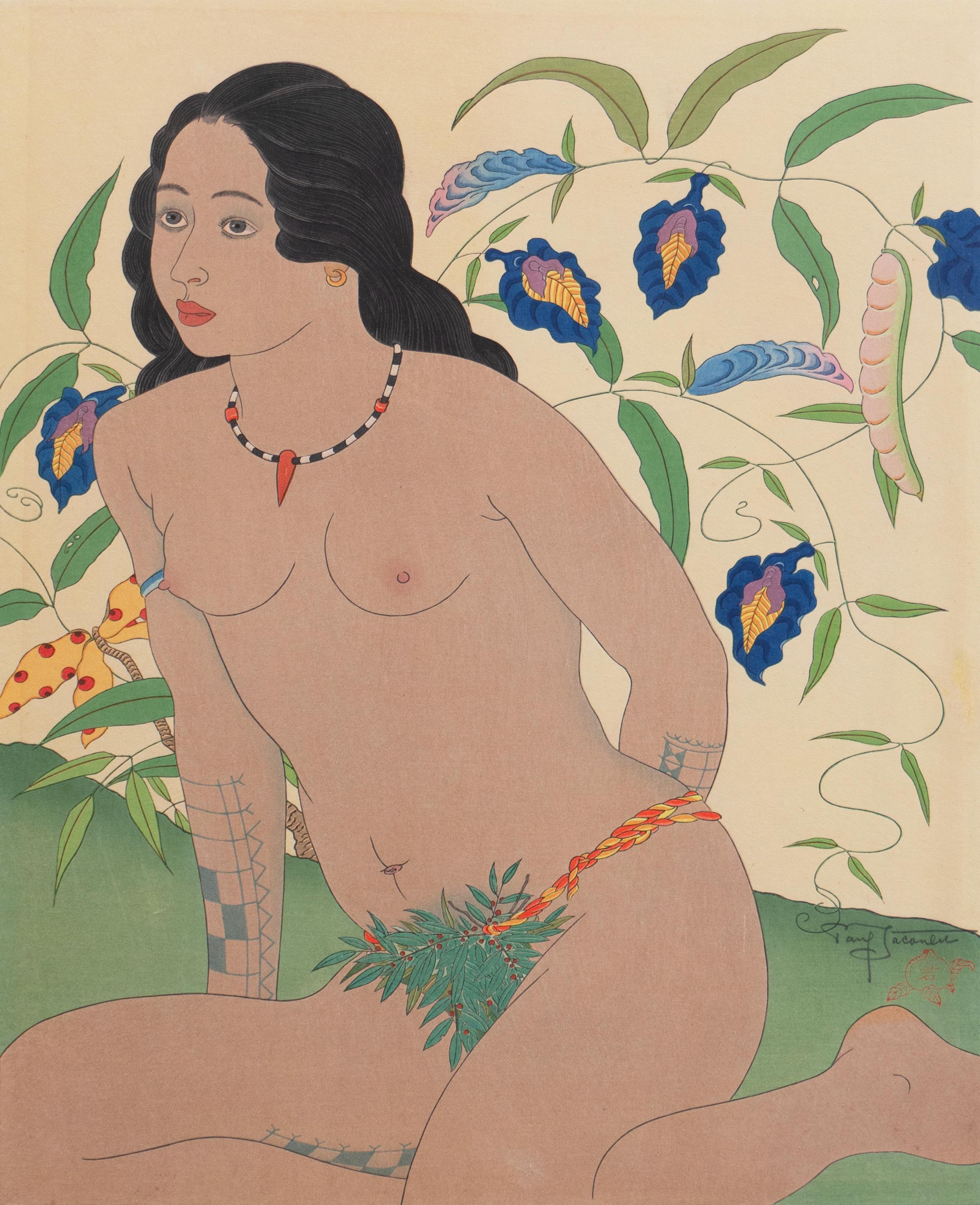 Paul Jacoulet Nude Print - 'Jeune Fille de Polowat', Tokyo, Garbo, Queen Elizabeth II, Kyoto, Woodblock