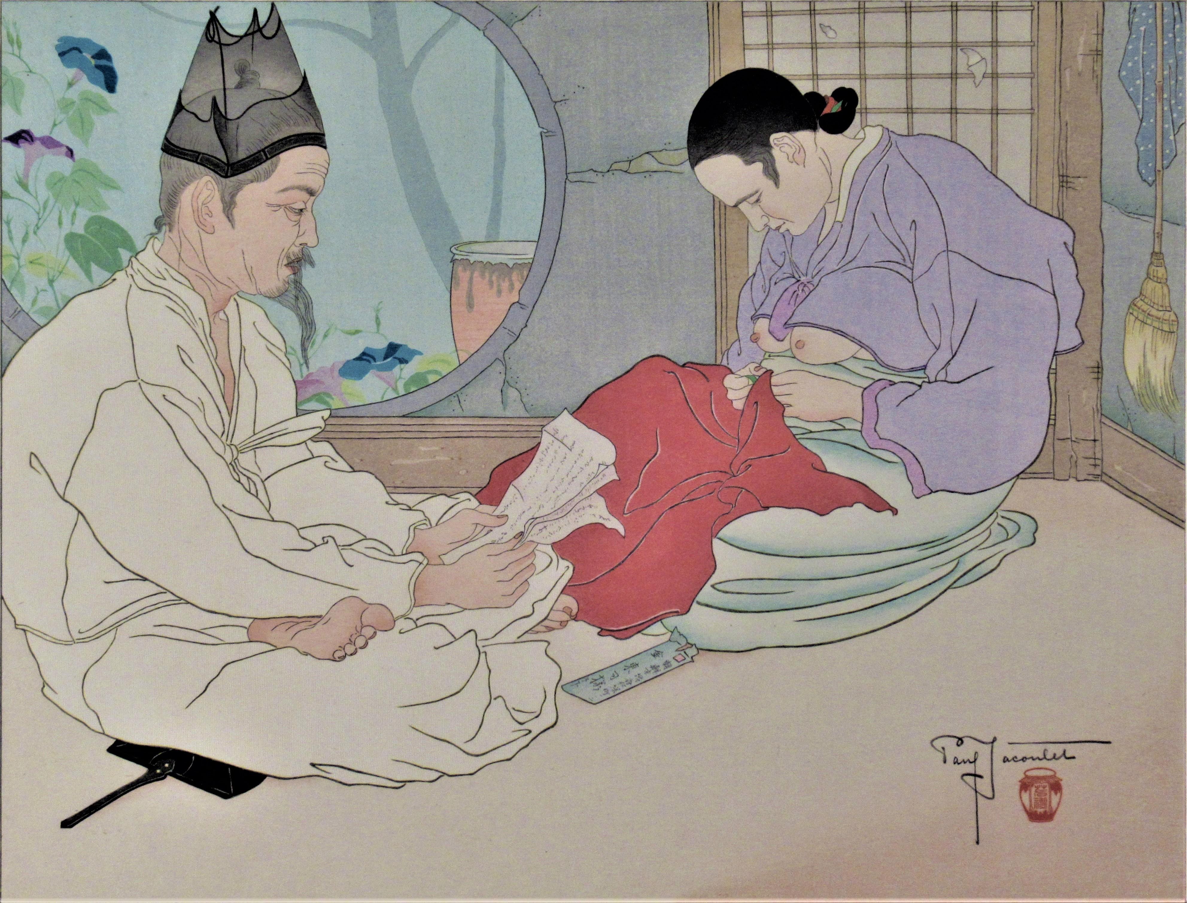 La Lettre du Fils (Der Brief des Sohnes) – Print von Paul Jacoulet