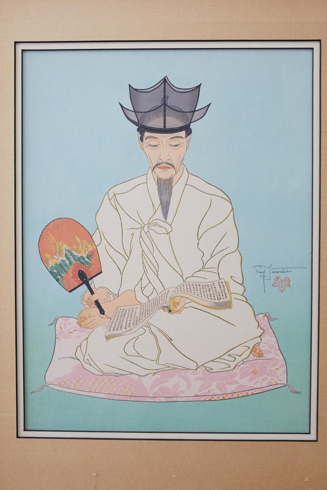 Le Vieux Manuscrits, Coree-Seoul - Gray Print by Paul Jacoulet