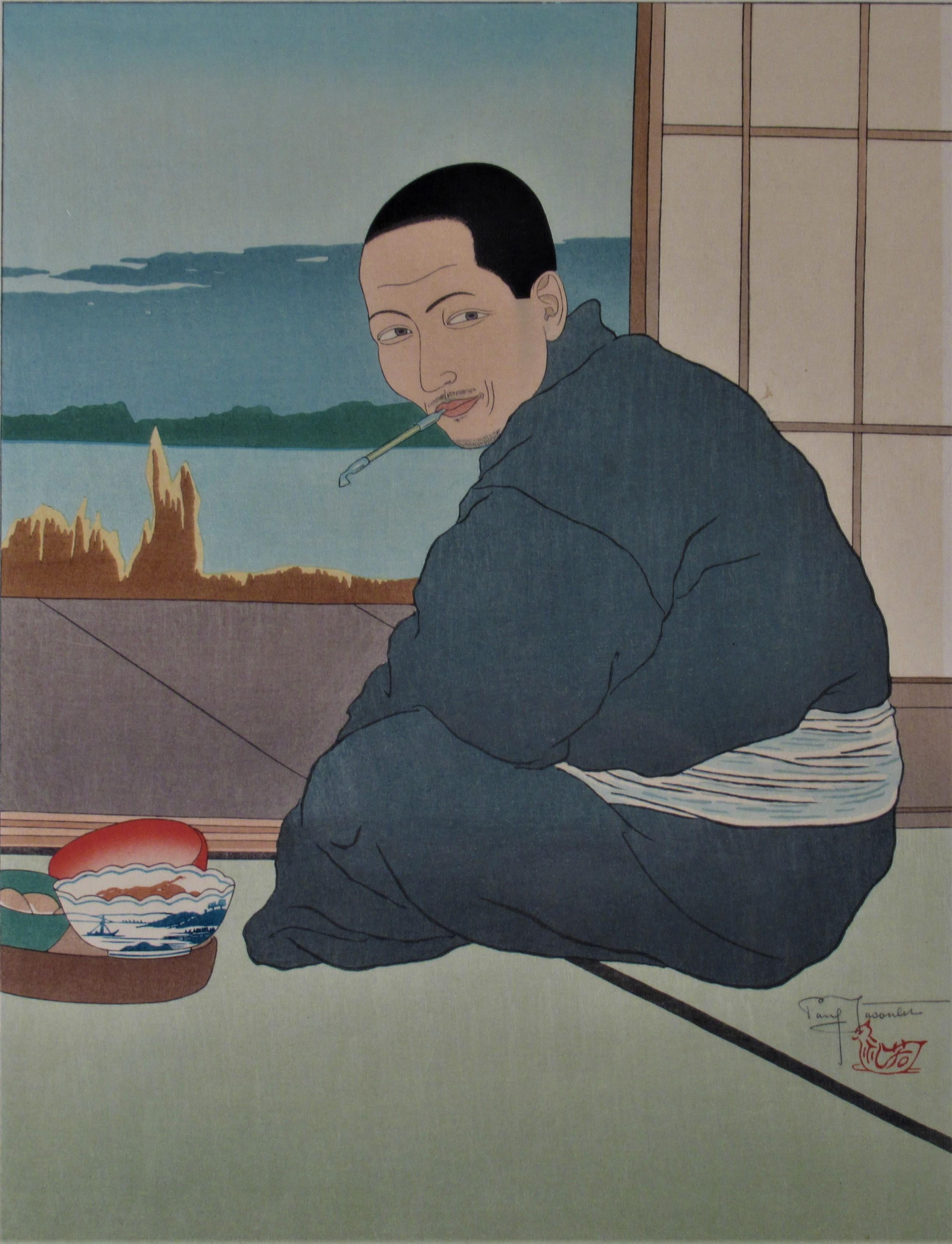 Pecheur de Sawara, Japon (Fisherman of Sawara, Japan) - Print by Paul Jacoulet