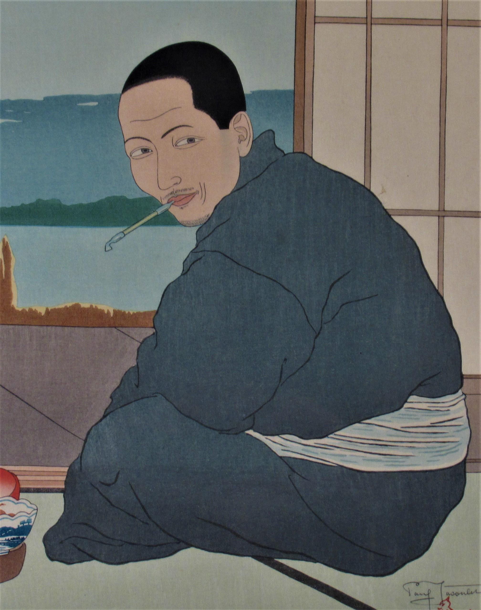 Pecheur de Sawara, Japon (Pescador de Sawara, Japón) - Print Realista de Paul Jacoulet