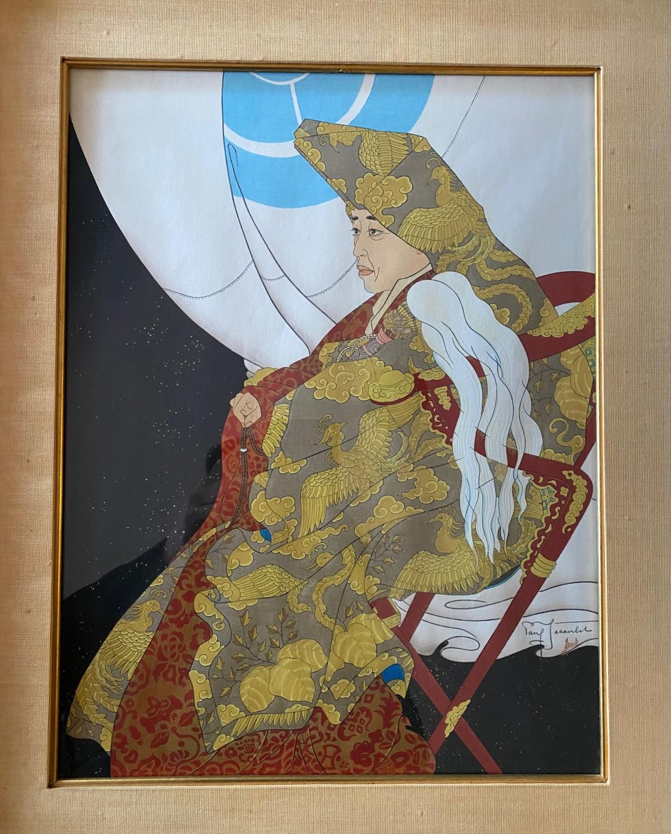Giapponese Paul Jacoulet firma la stampa giapponese su blocco di legno Le Dieu Vivant- Nagano, Giappone 1952 in vendita