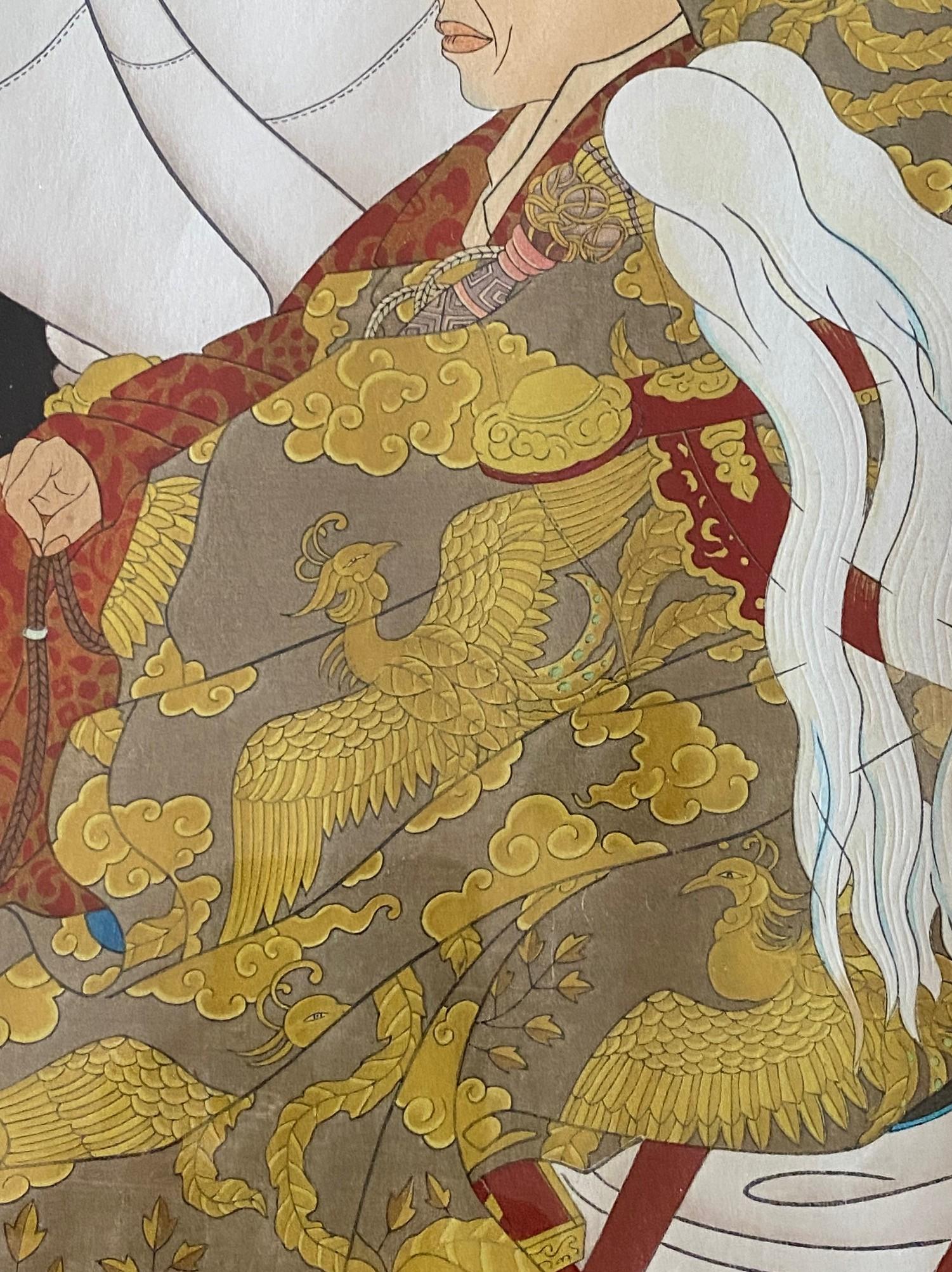 Vetro Paul Jacoulet firma la stampa giapponese su blocco di legno Le Dieu Vivant- Nagano, Giappone 1952 in vendita