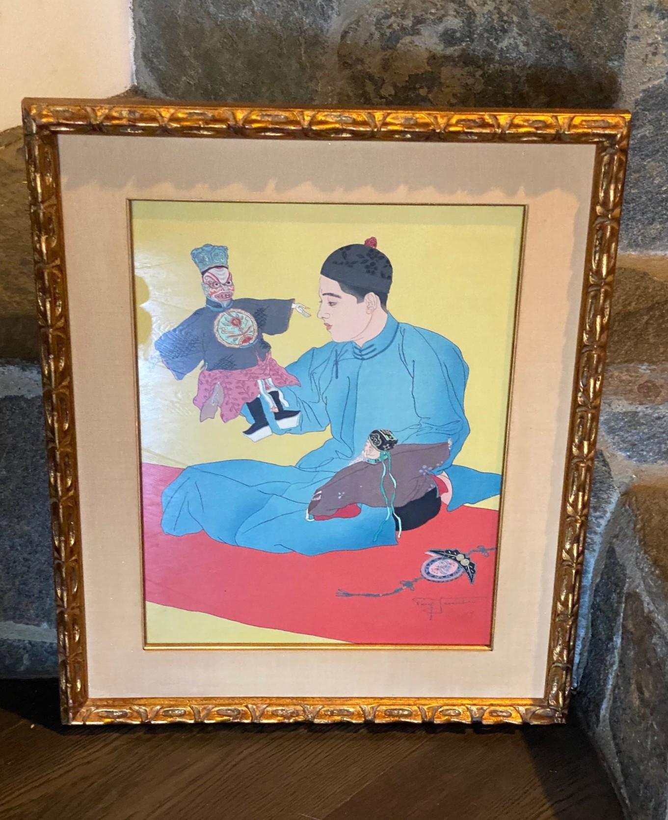 Showa Impression sur bois japonaise signée Paul Jacoulet Marionettes Chinoises Chinois 1935 en vente