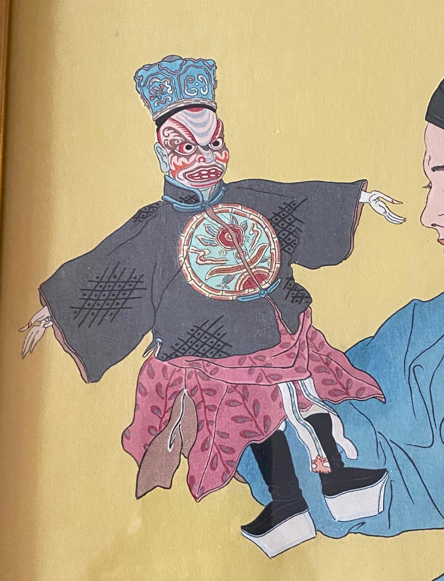 Milieu du XXe siècle Impression sur bois japonaise signée Paul Jacoulet Marionettes Chinoises Chinois 1935 en vente