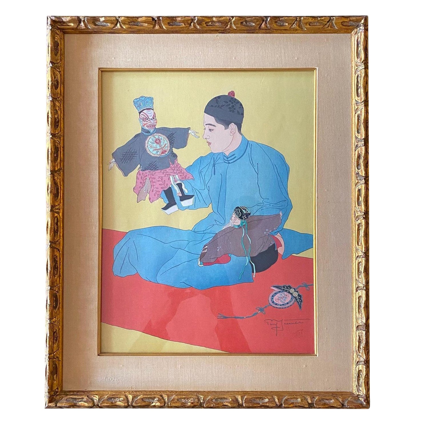 Paul Jacoulet Impresión xilográfica japonesa firmada Marionettes Chinoises Chinois 1935 en venta