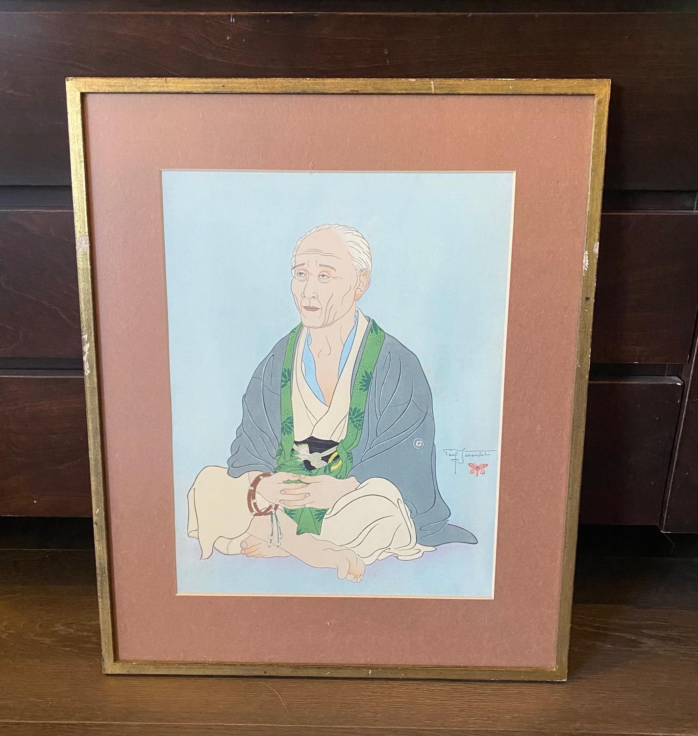 Una fantástica xilografía original Shin Hanga de edición limitada del famoso artista francés Paul Jacoulet titulada 