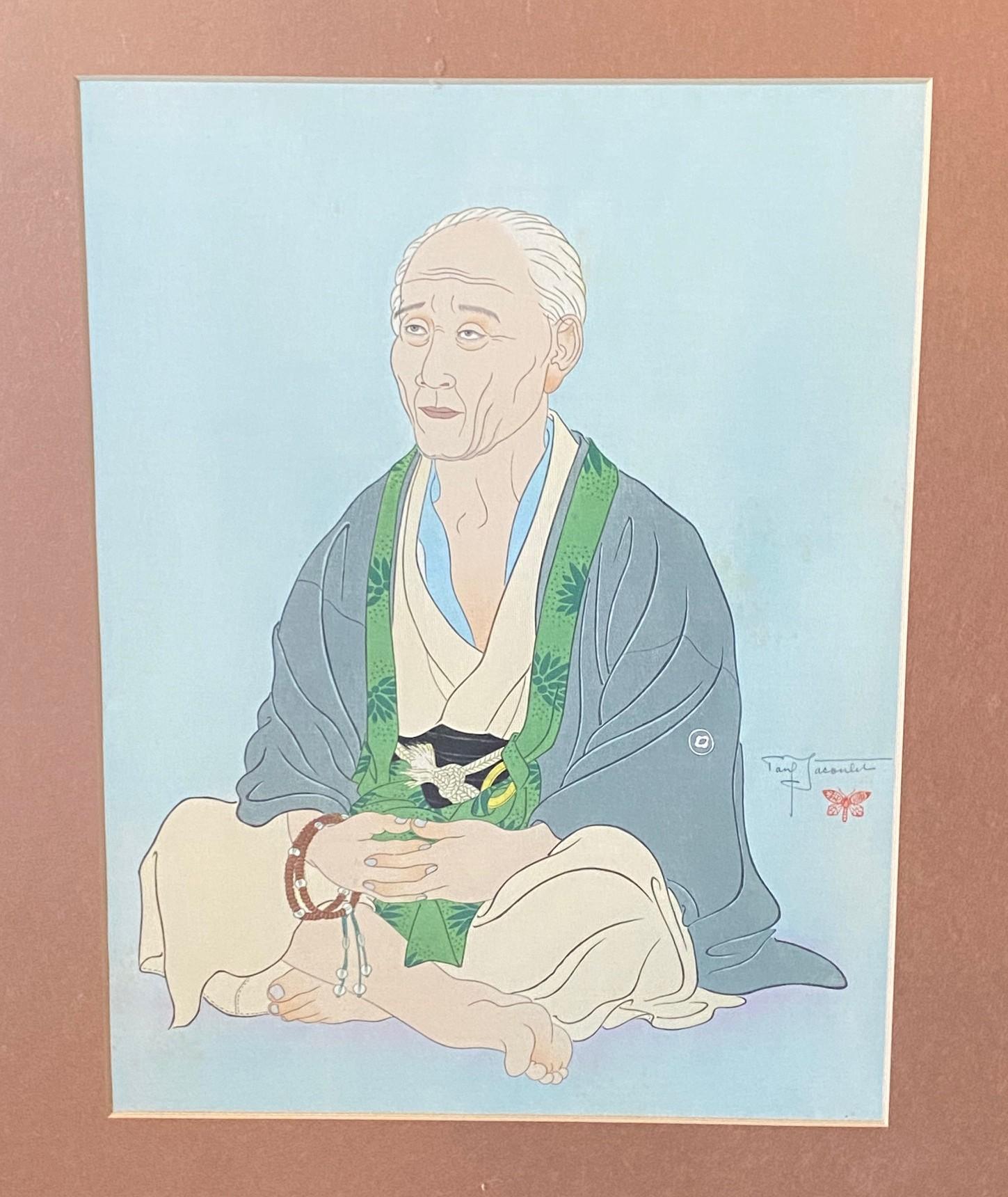 Paul Jacoulet Impresión xilográfica japonesa firmada Vieillad Au Chapelet, Kawadzu Showa en venta