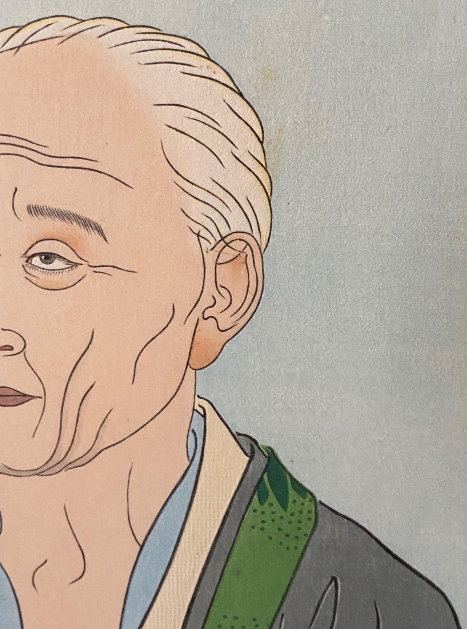 Paul Jacoulet Impresión xilográfica japonesa firmada Vieillad Au Chapelet, Kawadzu en venta 1