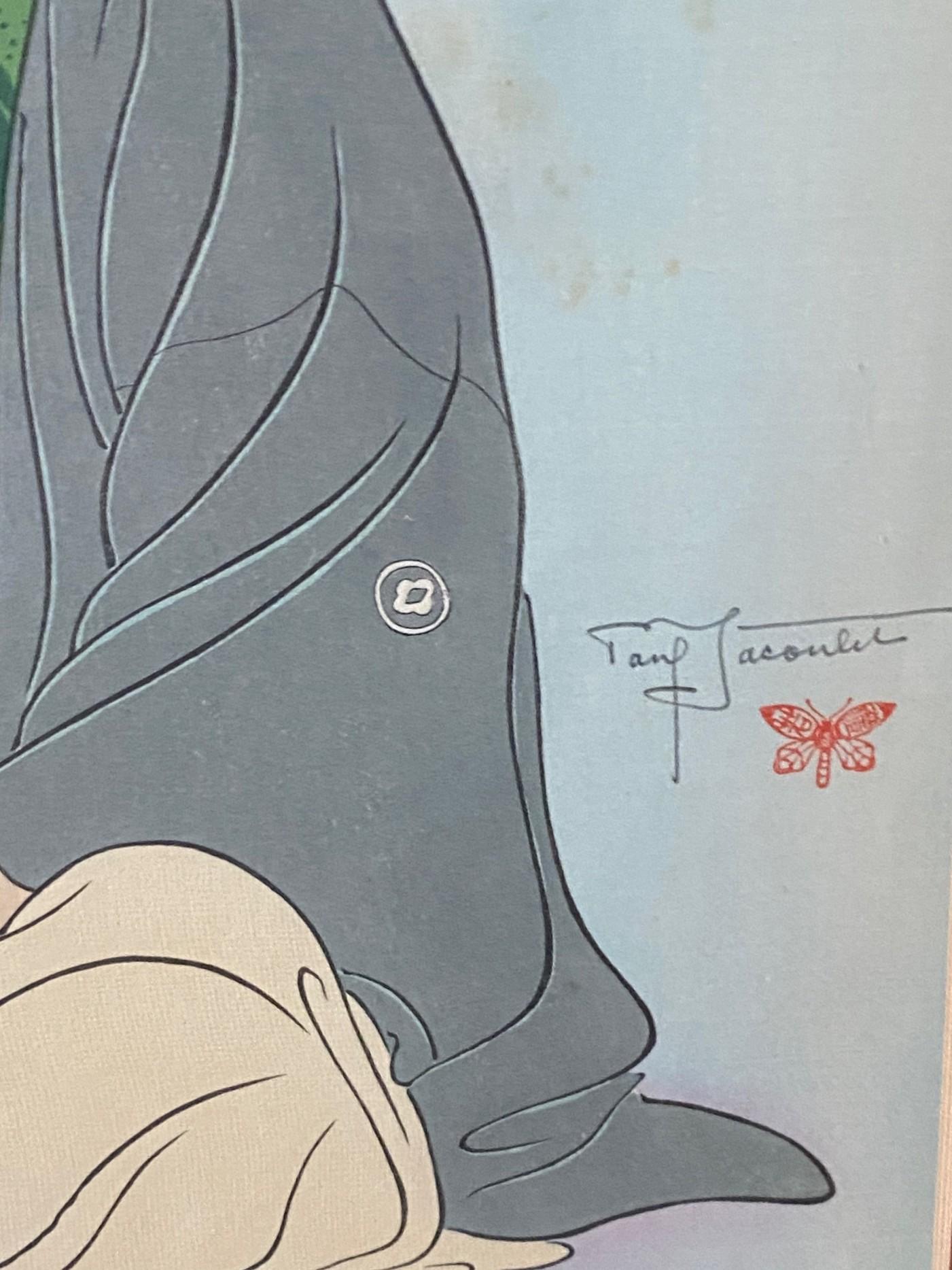Paul Jacoulet Impresión xilográfica japonesa firmada Vieillad Au Chapelet, Kawadzu en venta 2