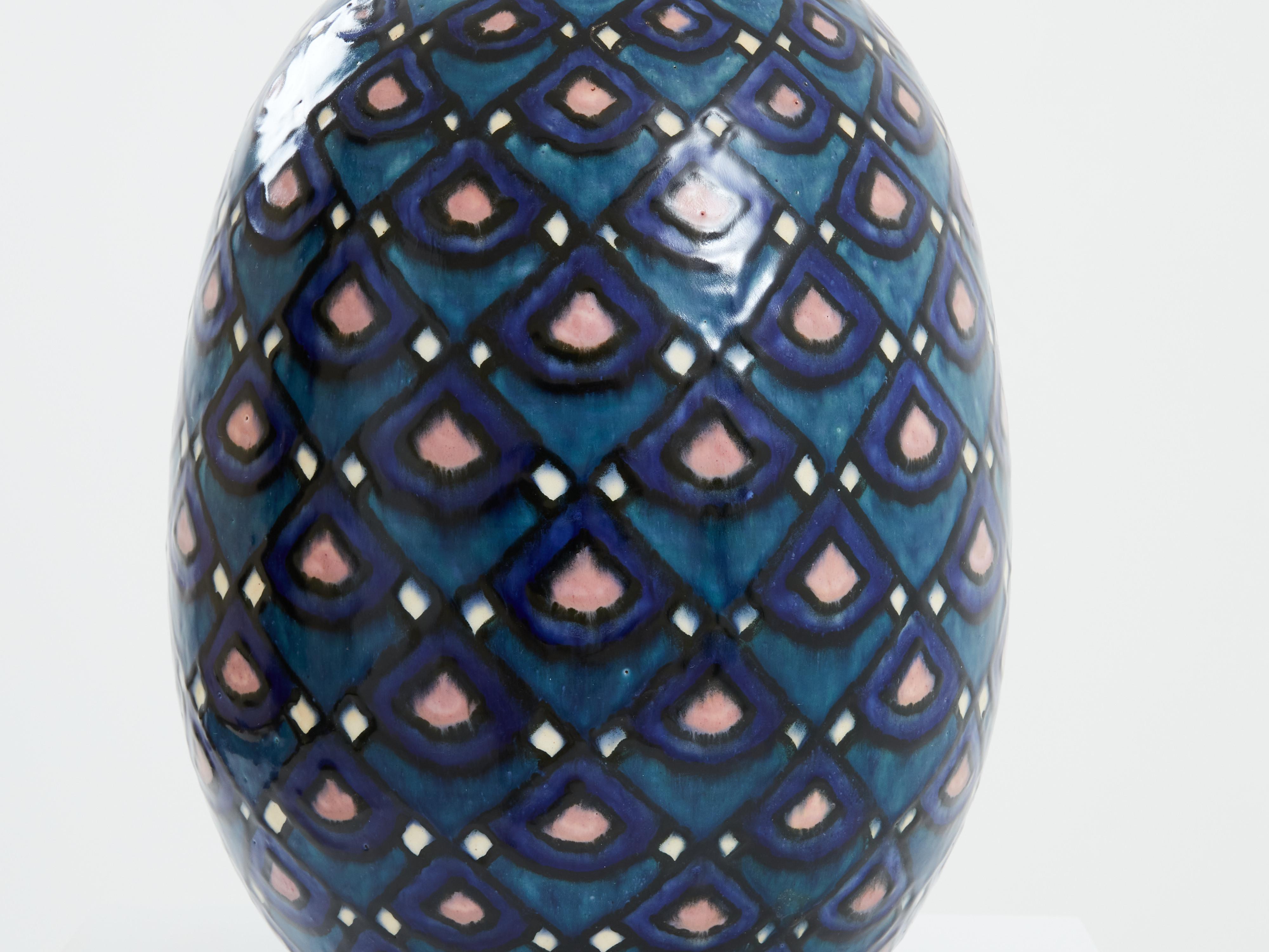 Paul Jacquet Französisch Art Deco emaillierte Keramik-Vase 1930  (Art déco) im Angebot