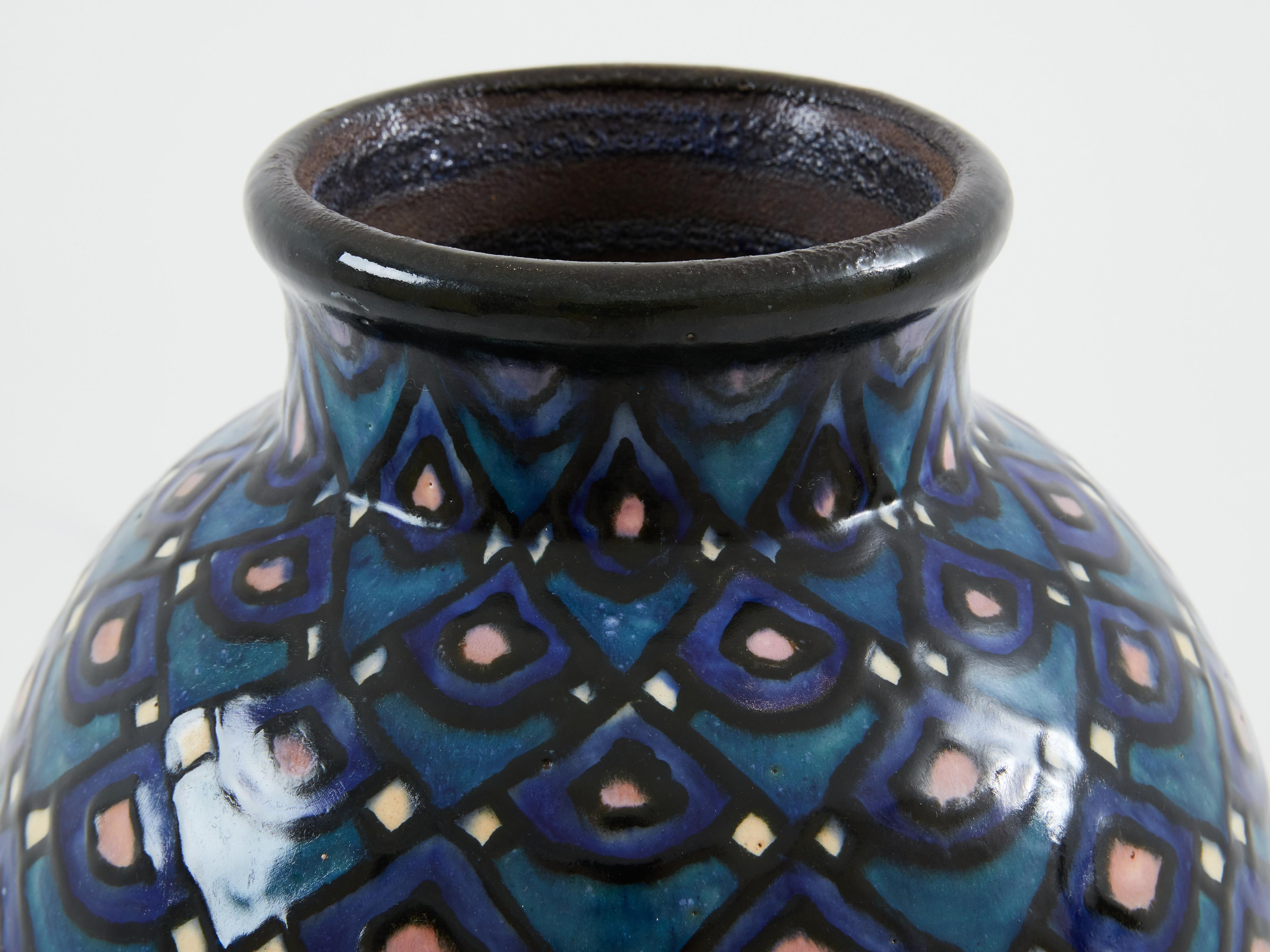 Paul Jacquet French Art Deco enameled ceramic vase 1930  For Sale 1