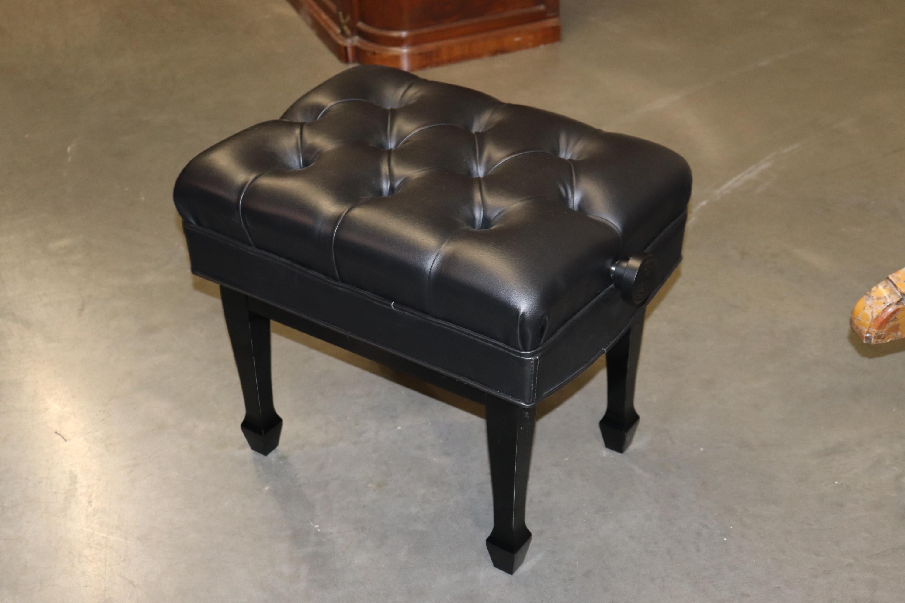 Regency Revival Paul Jansen Adjustable Gloss Black Lacquer Steinway Piano Bench Dated 2012