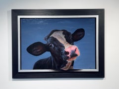 443. Portrait, Realism Oil Painting of Cow, 44x61 cm, Signed Artwork