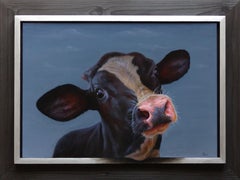 443. Portrait, Realism Oil Painting of Cow, 44x61 cm, Signed Artwork