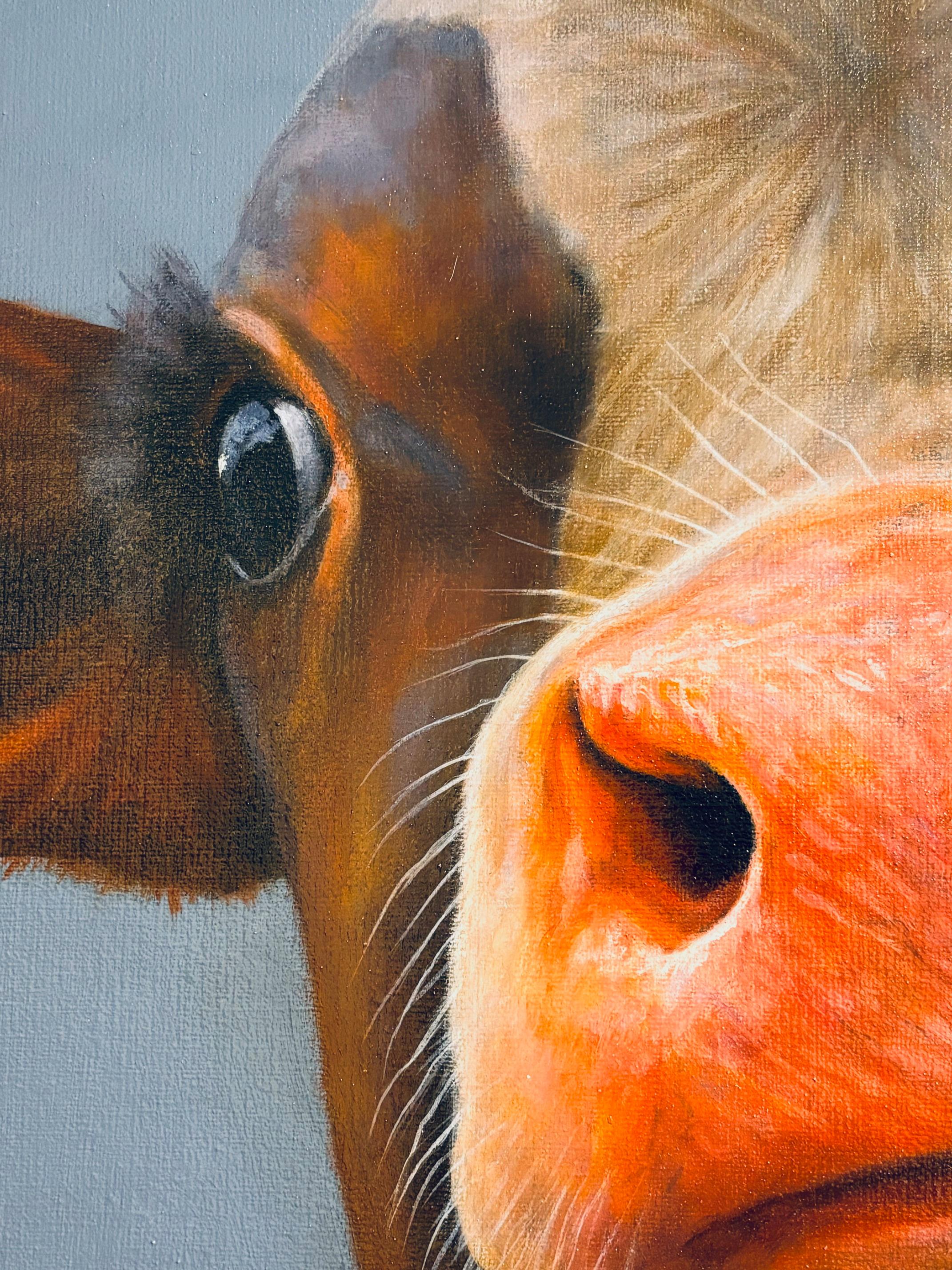 450. Portret- original realism wildlife portrait oil painting - contemporary art - Gray Animal Painting by Paul Jansen