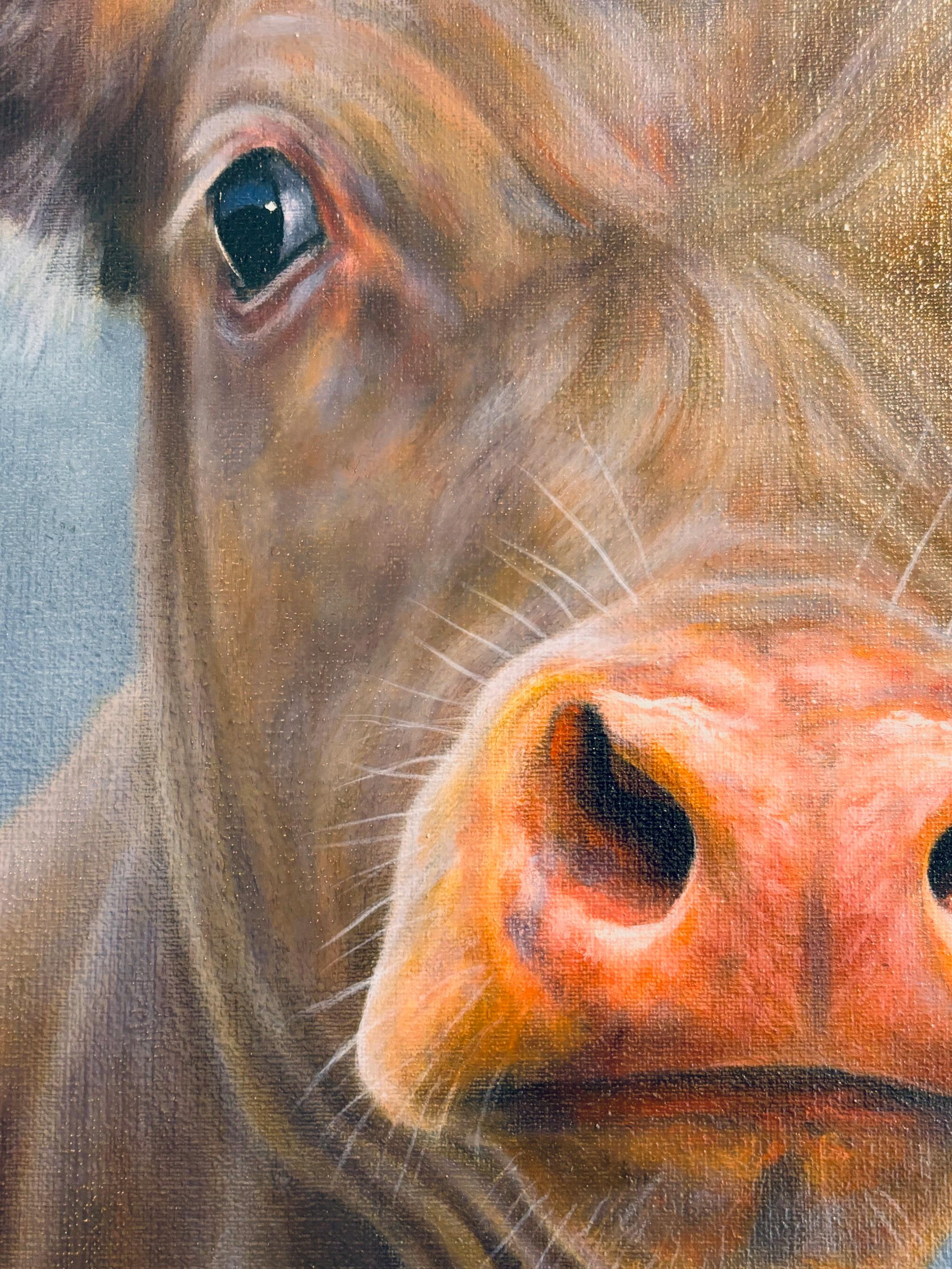 451. Portret- original realism wildlife portrait oil painting - contemporary art - Gray Animal Painting by Paul Jansen