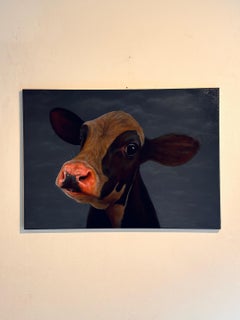 453 Portrait-original modern realism wildlife-cow oil painting-contemporary art