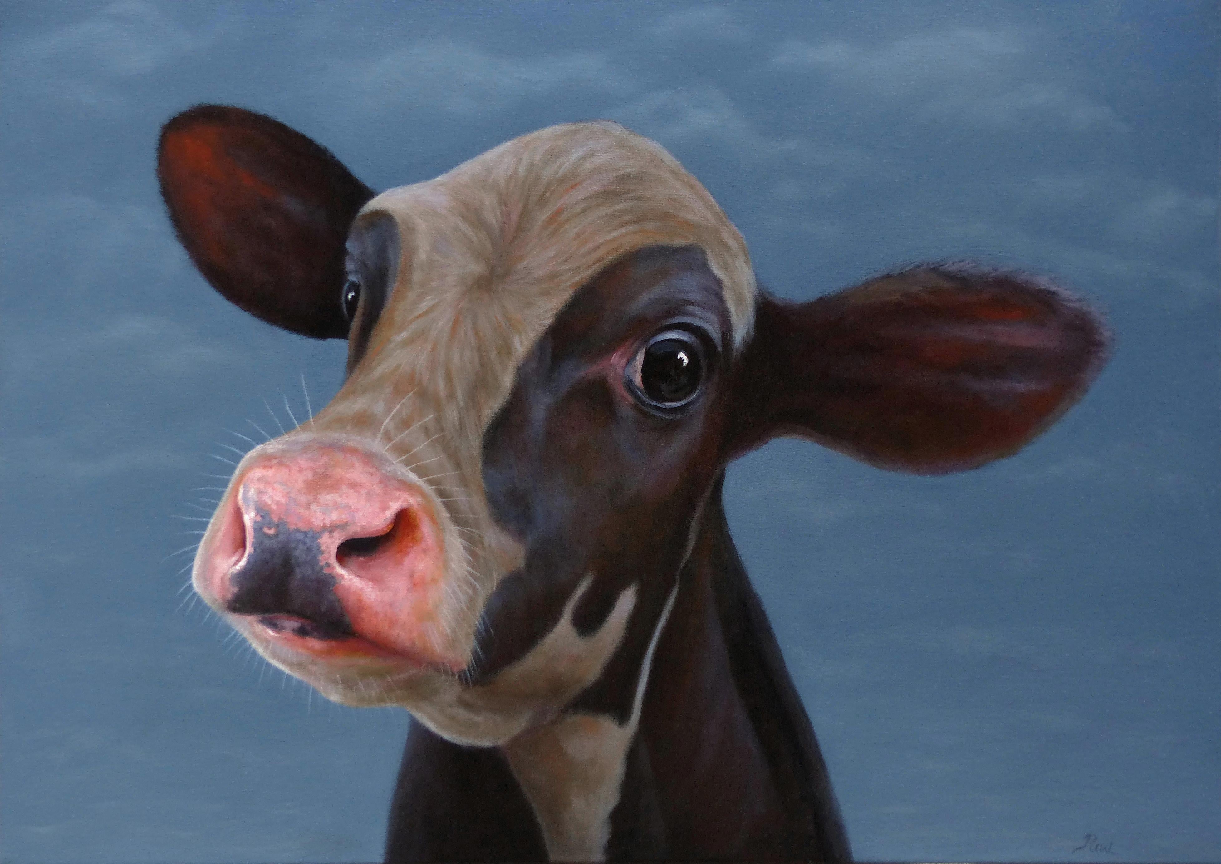 453 Porträt-originaler moderner Realismus-Wildtiere-Kuh-Ölgemälde-Zeitgenössische Kunst