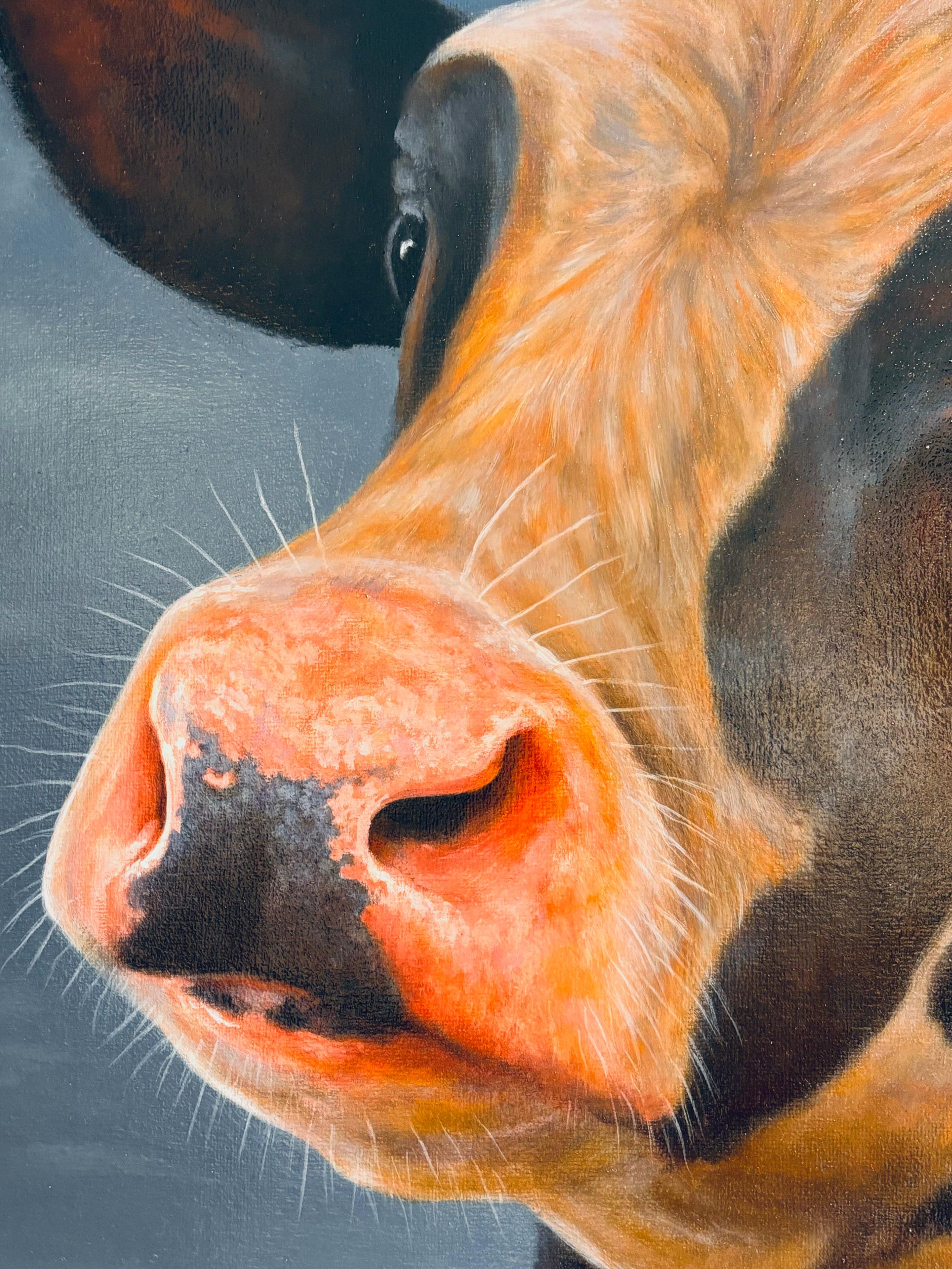 453. Portret- original realism wildlife portrait oil painting - contemporary art - Gray Animal Painting by Paul Jansen