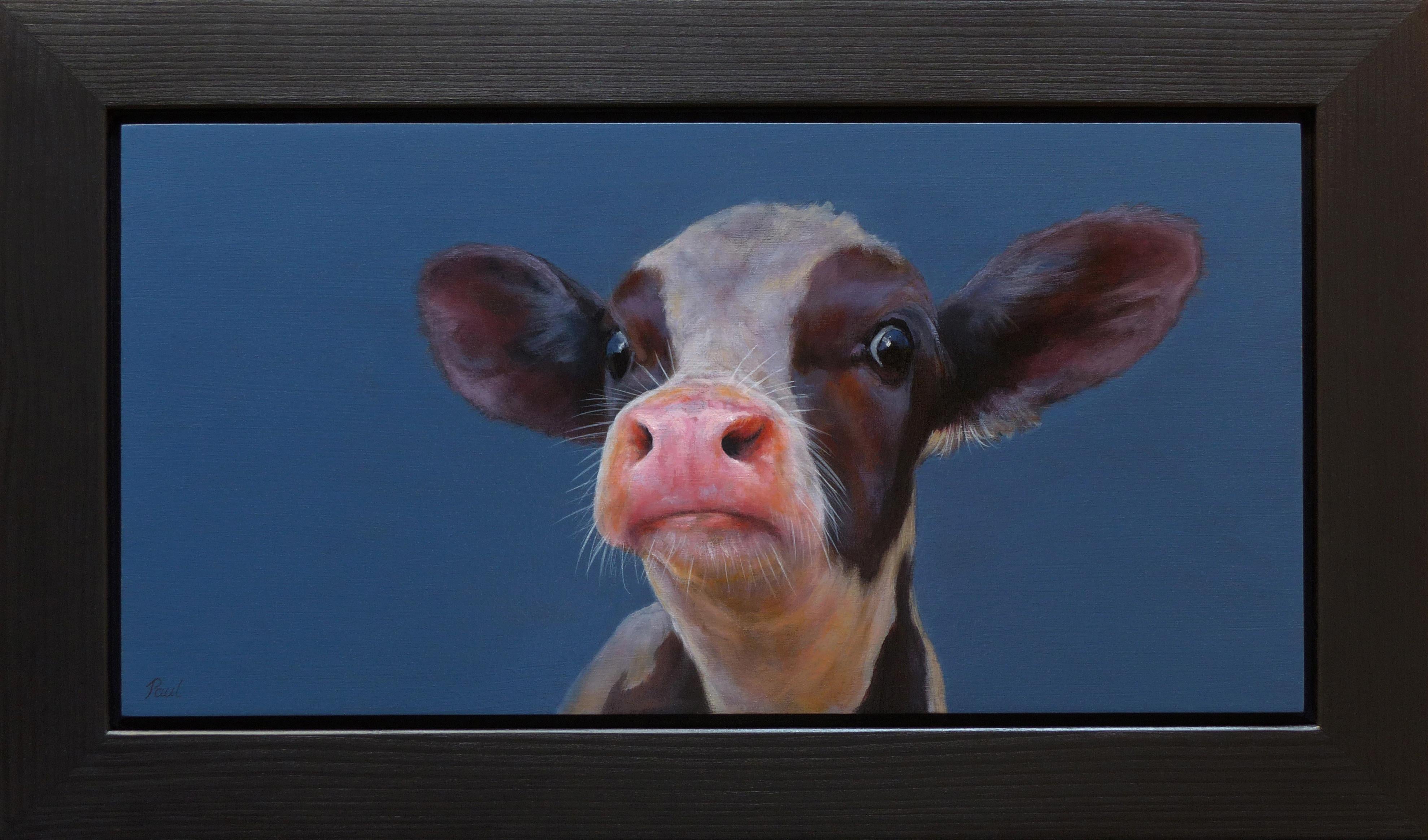 Paul Jansen Animal Painting - "Brown Calf" Contemporary Dutch Oil Painting of a Brown Calf, Cow