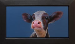 Peinture à l'huile contemporaine hollandaise d'un veau brun, vache