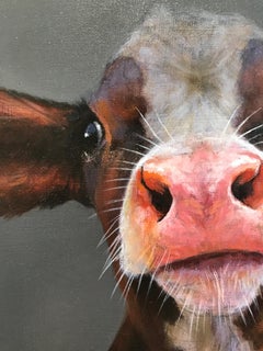 "Brown Calf" Contemporary Dutch Oil Painting of a Dutch Calf, Cow