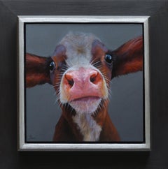 "Brown Calf" Contemporary Dutch Oil Painting of a Dutch Calf, Cow
