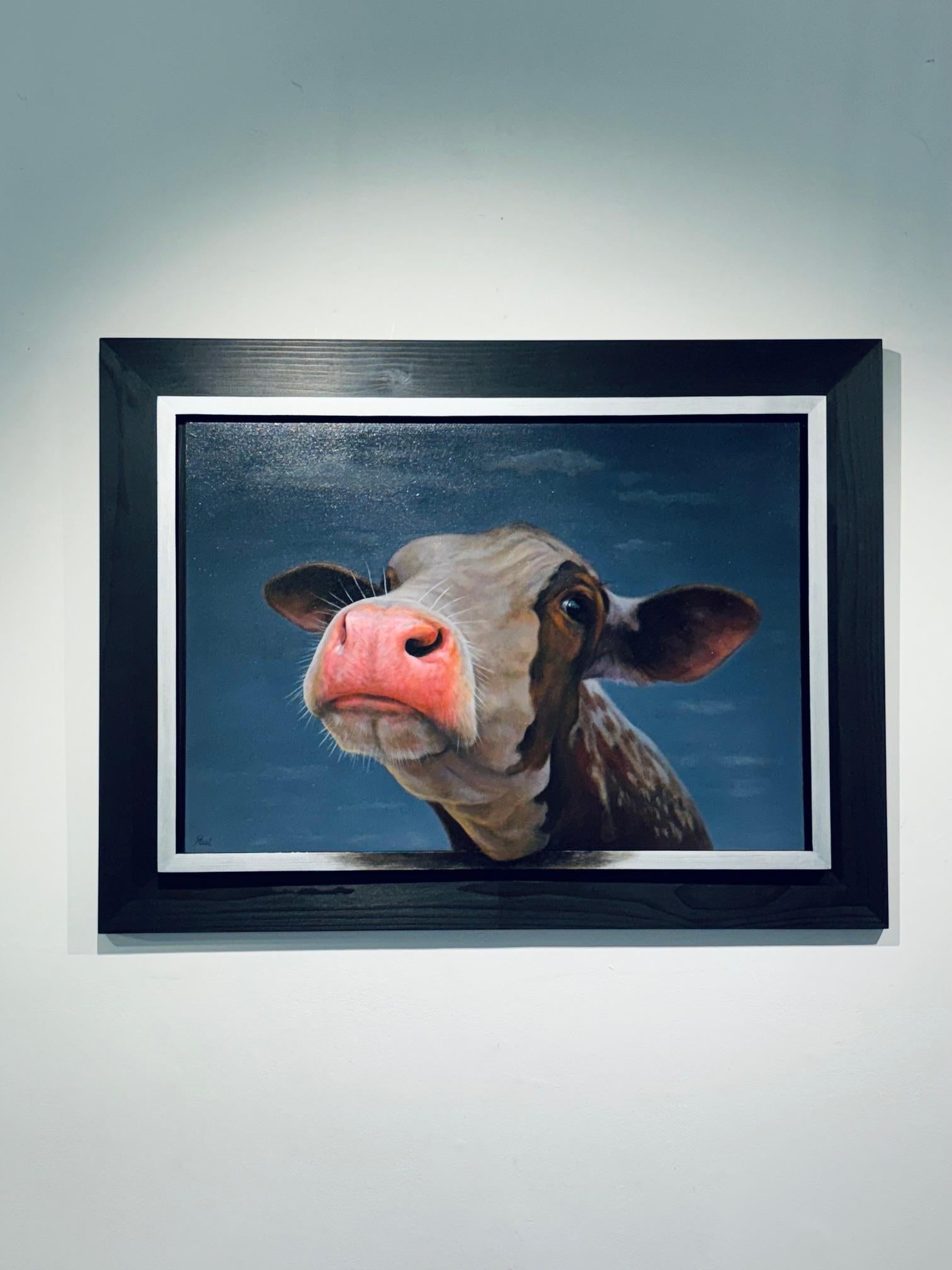 Vaca parda - pintura al óleo retrato original realismo fauna salvaje - arte contemporáneo - Painting de Paul Jansen