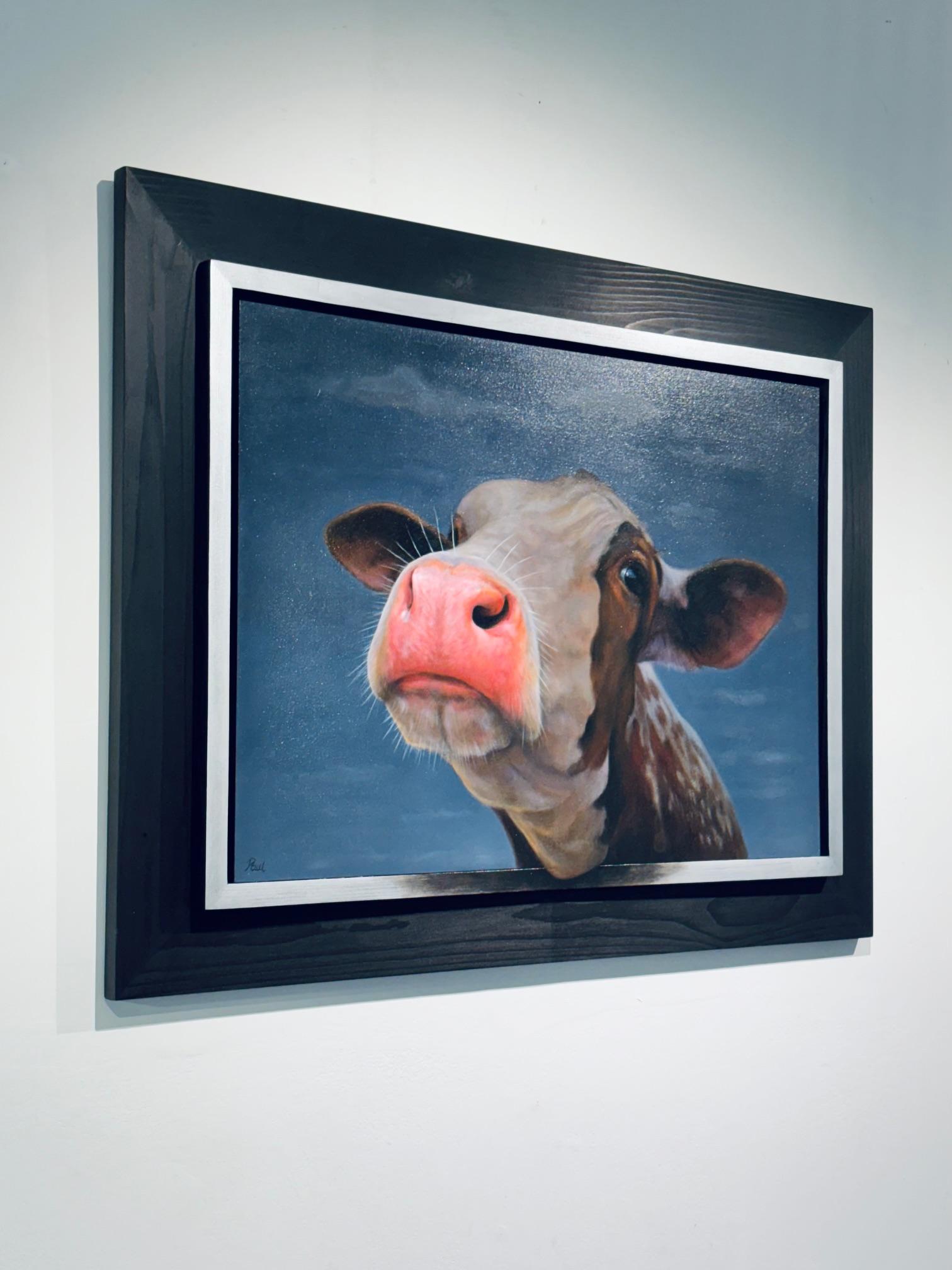 Brown Cow - original realism wildlife portrait oil painting - contemporary art - Realist Painting by Paul Jansen