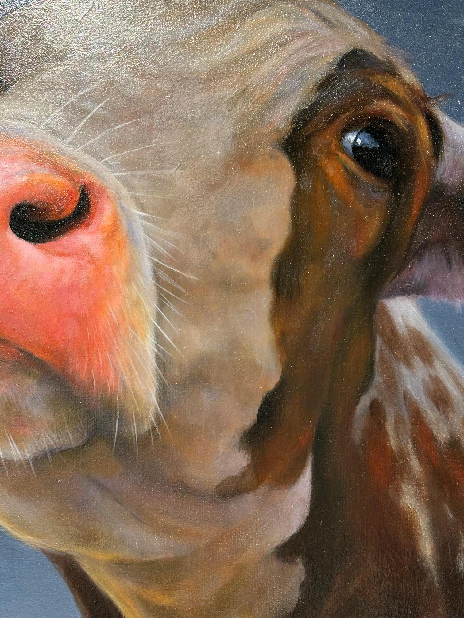 Vaca parda - pintura al óleo retrato original realismo fauna salvaje - arte contemporáneo - Animal Painting Negro de Paul Jansen