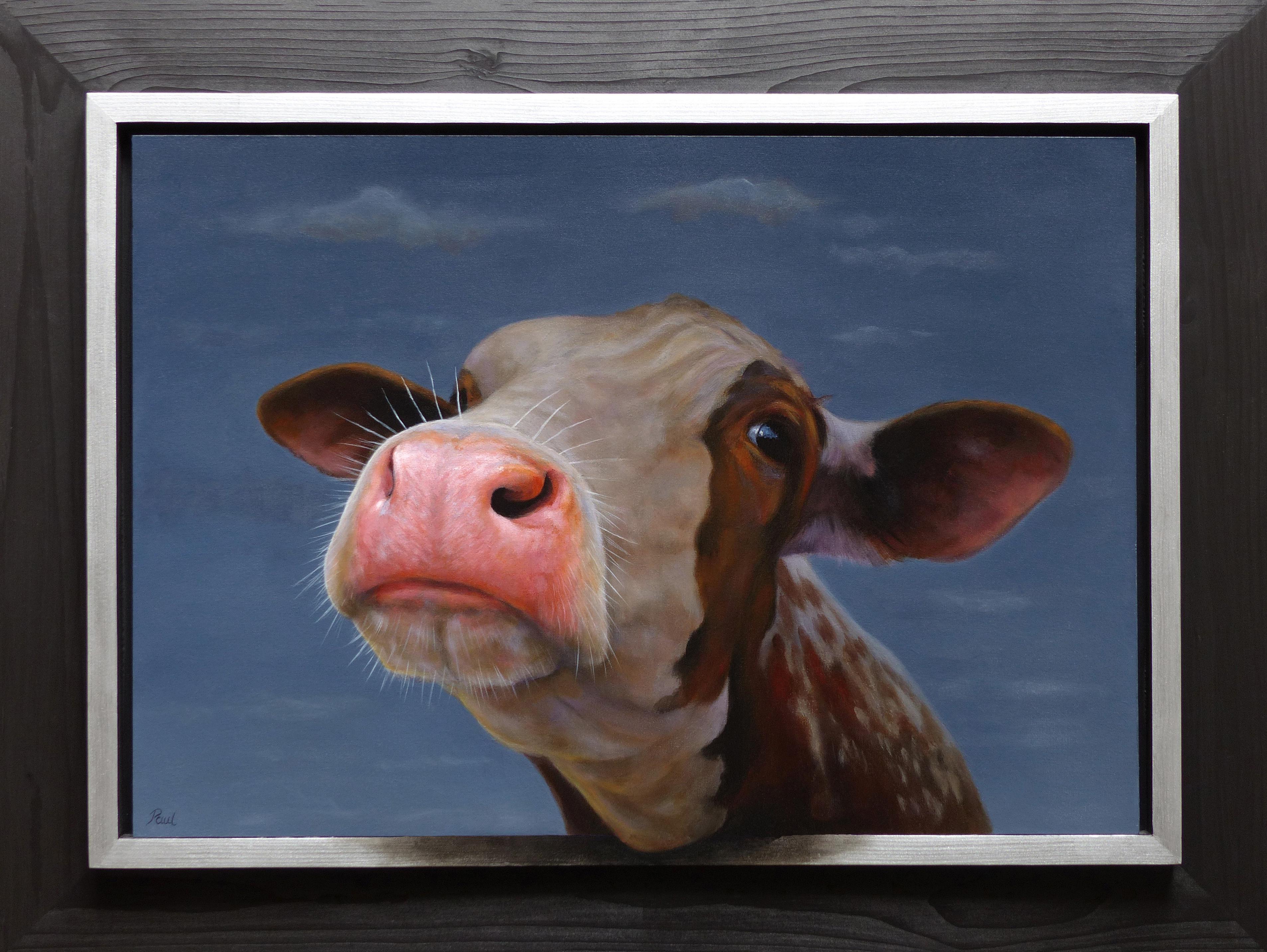 Paul Jansen Animal Painting - Brown Cow - original realism wildlife portrait oil painting - contemporary art
