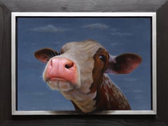 Brown Cow - original realism wildlife portrait oil painting - contemporary art