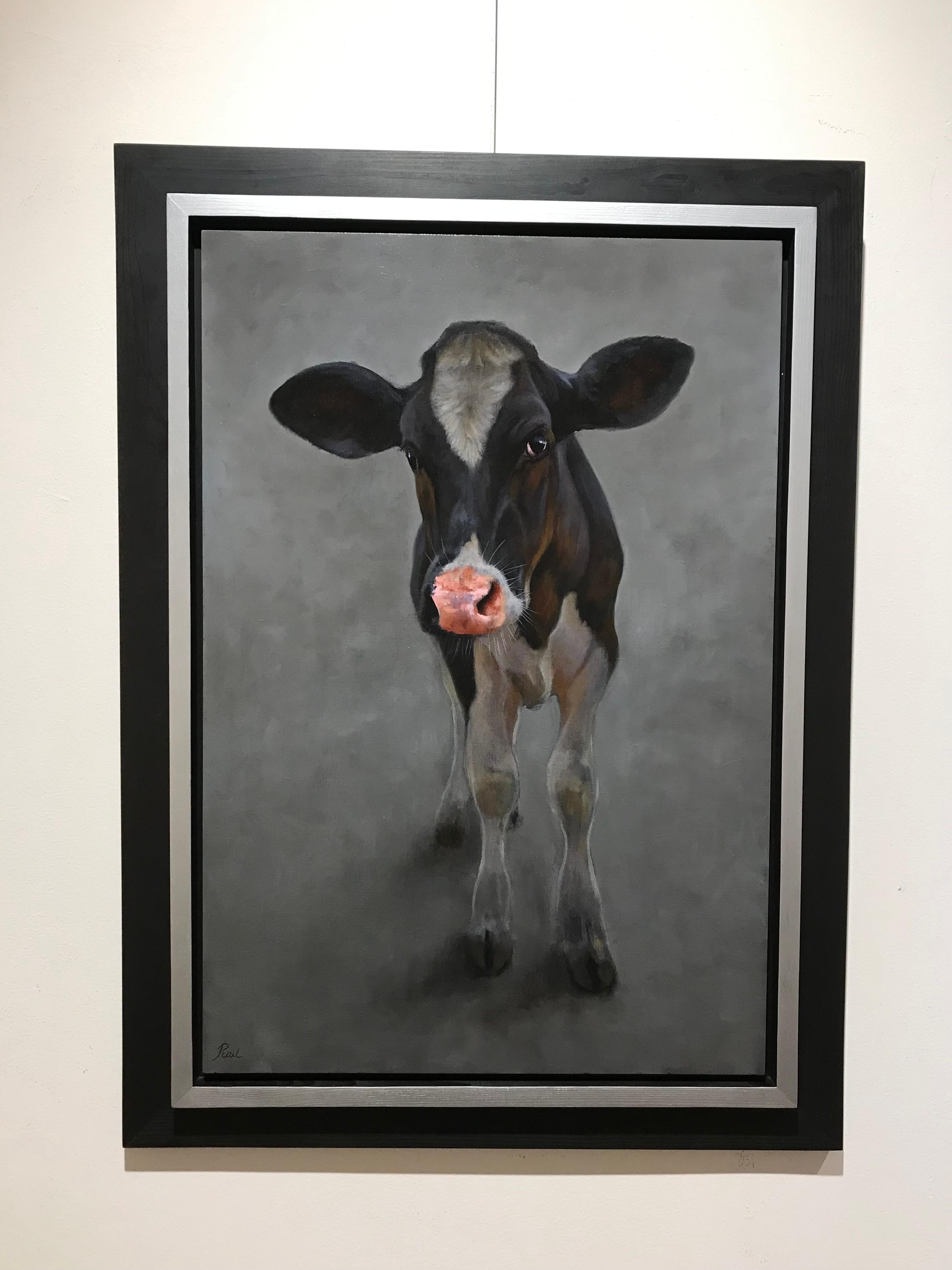 Peinture à l'huile contemporaine néerlandaise de veau, vache, Calf en vente 1