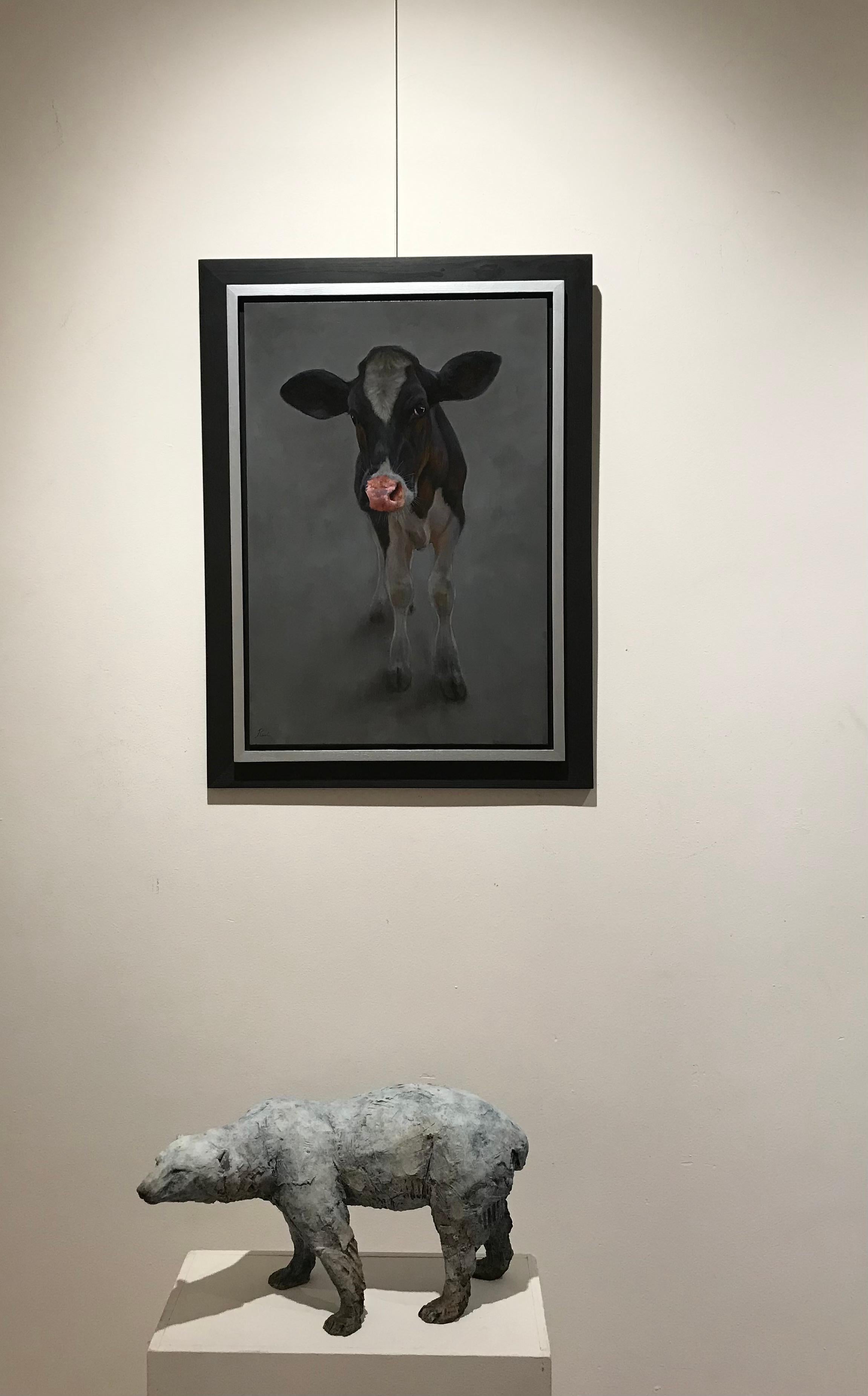 Peinture à l'huile contemporaine néerlandaise de veau, vache, Calf en vente 3