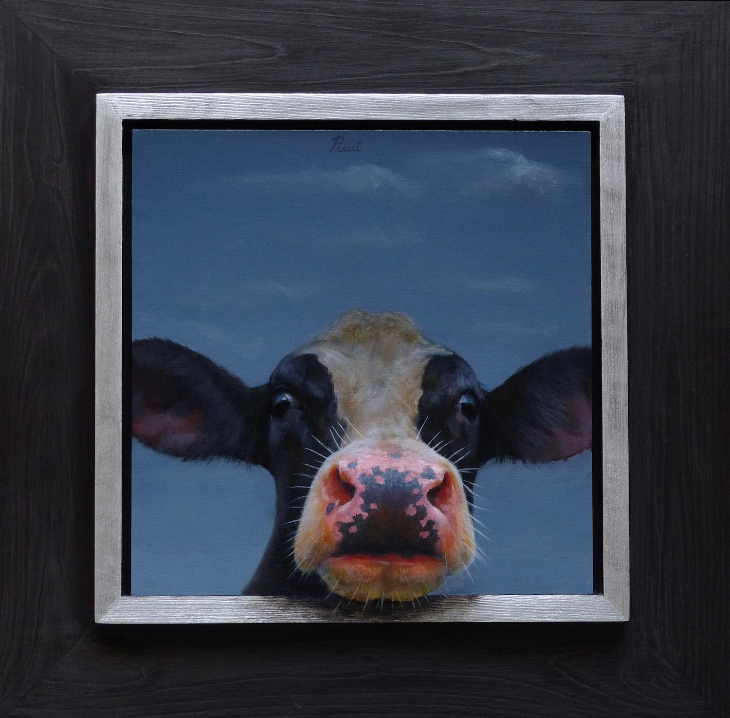 Paul Jansen Figurative Painting - "Calf Portrait 403" Contemporary Dutch Oil Painting of a Calf, Cow Portrait