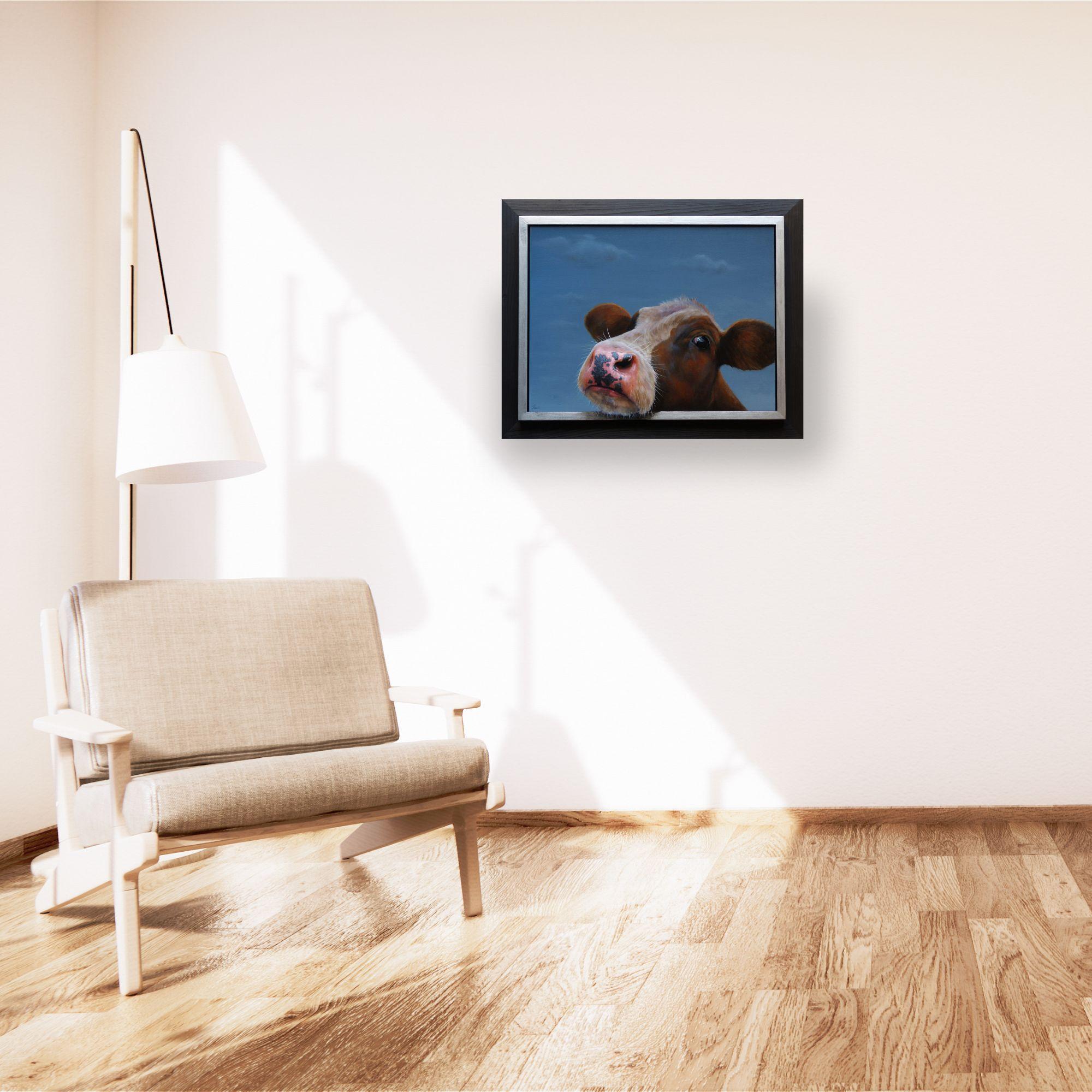 This exceptional artwork is currently on display and available for sale at Signet Contemporary Art Gallery and online. Curious I by Paul Jansen captures a moment of pure, light-hearted curiosity. The cow leans forward with its head slightly tilted,