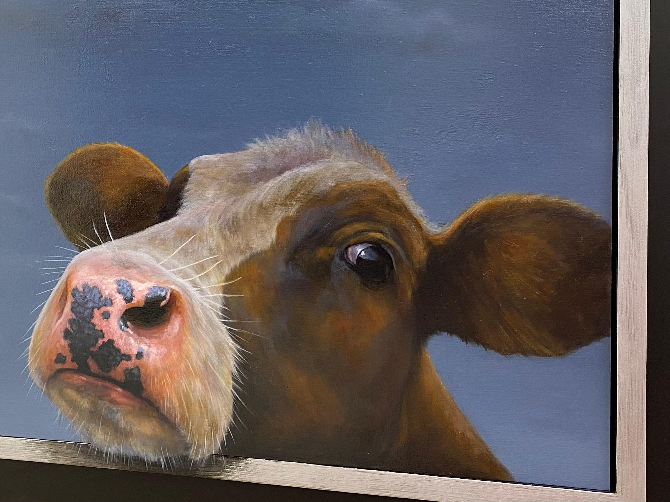 Curious - 21st Century Dutch Contemporary Portrait Painting of a Cow For Sale 2
