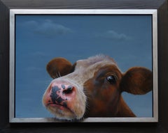 Curious - 21st Century Dutch Contemporary Portrait Painting of a Cow
