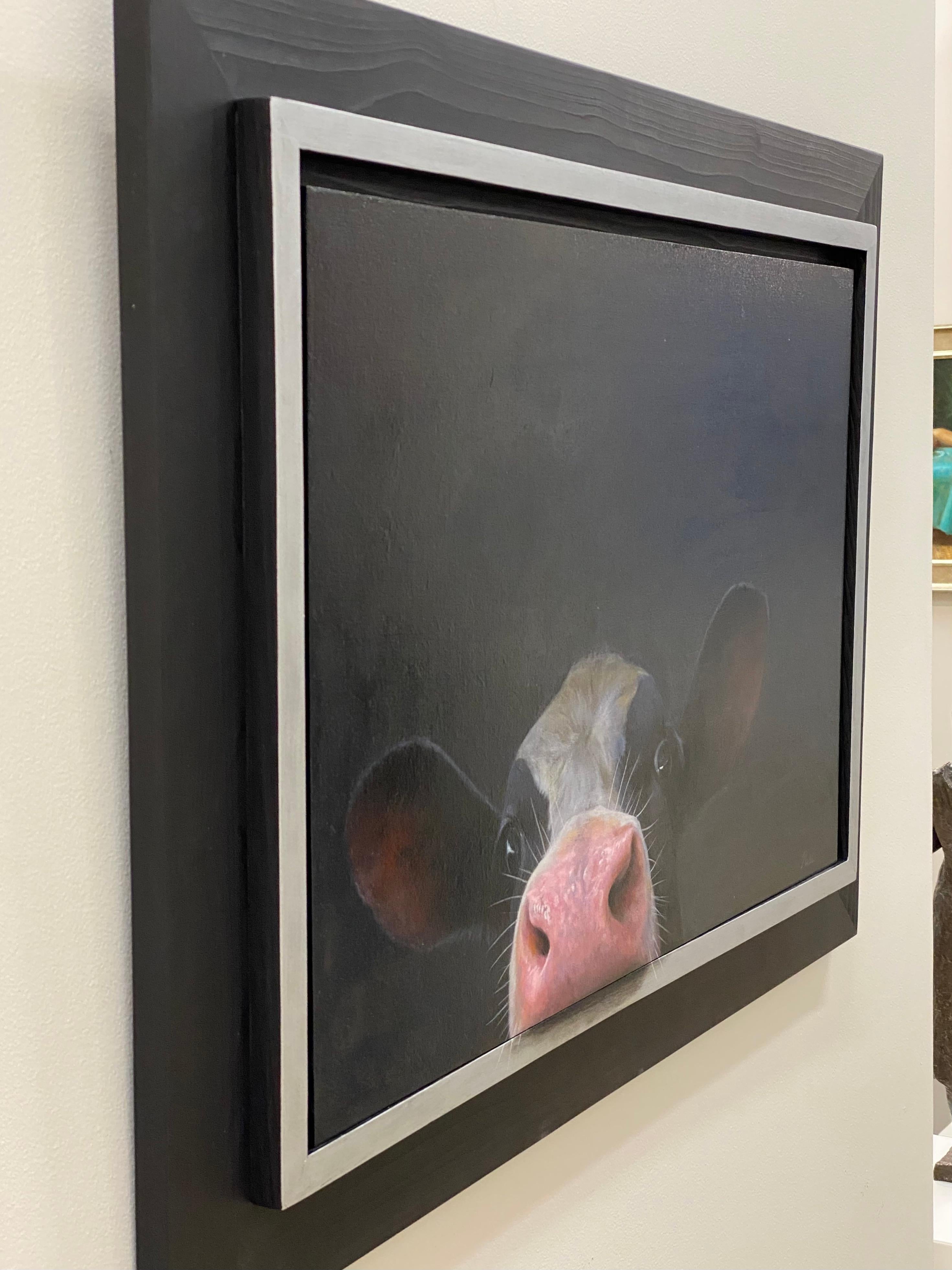 A painting by Paul Jansen
Curious Calf
42 x 61 cm
with frame (included) 56 x 77 cm
Oil on wood panel

The Dutch artist Paul Jansen prefers to paint cow portraits. Jansen looks for cows, examines all types in all possible places. For him, a cow is an