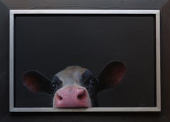 Curious Calf- 21st Century Dutch Contemporary Portrait Painting of a Calf