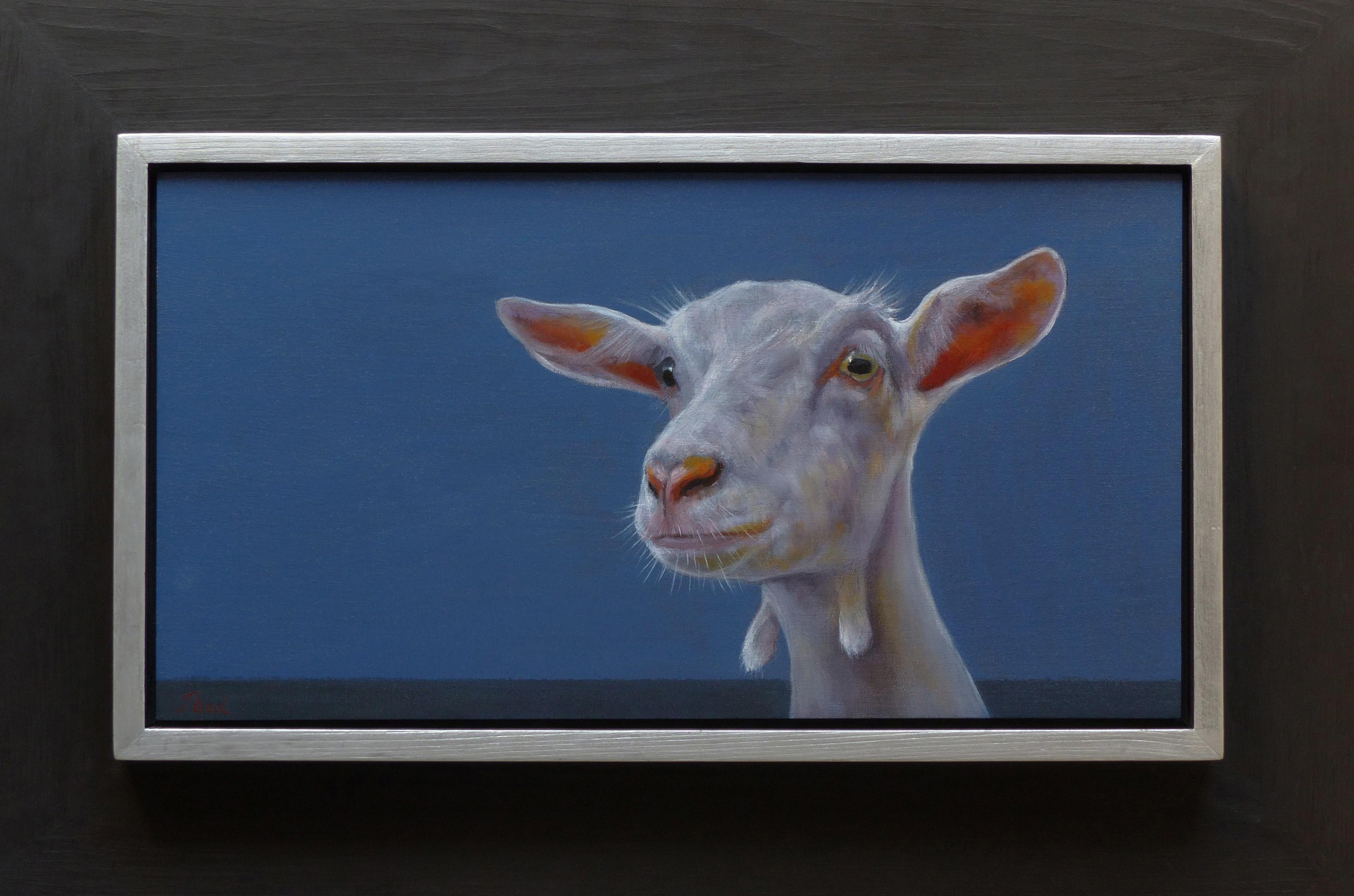 Paul Jansen Animal Painting - "Goat" Contemporary Dutch Oil Painting of a White Goat