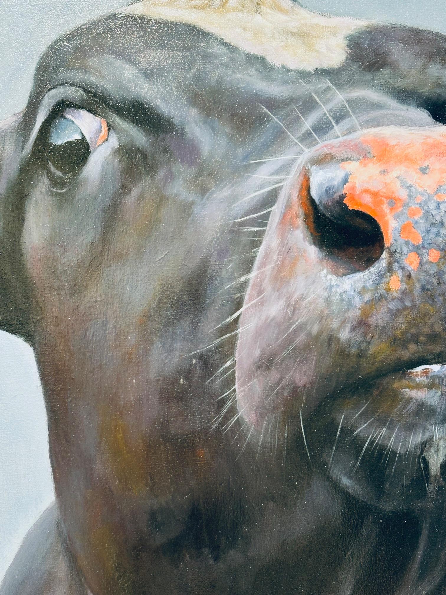 Hi There 2- original realismo fauna retrato pintura al óleo - arte contemporáneo - Animal Painting Gris de Paul Jansen