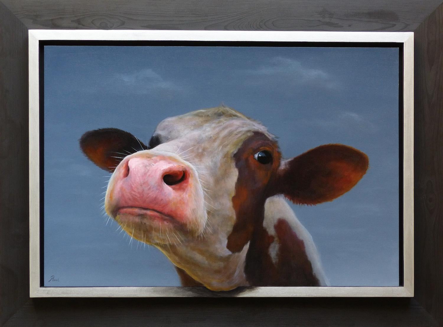 Paul Jansen Figurative Painting - "Portrait 398" Contemporary Dutch Oil Painting of a Calf, Cow Portrait