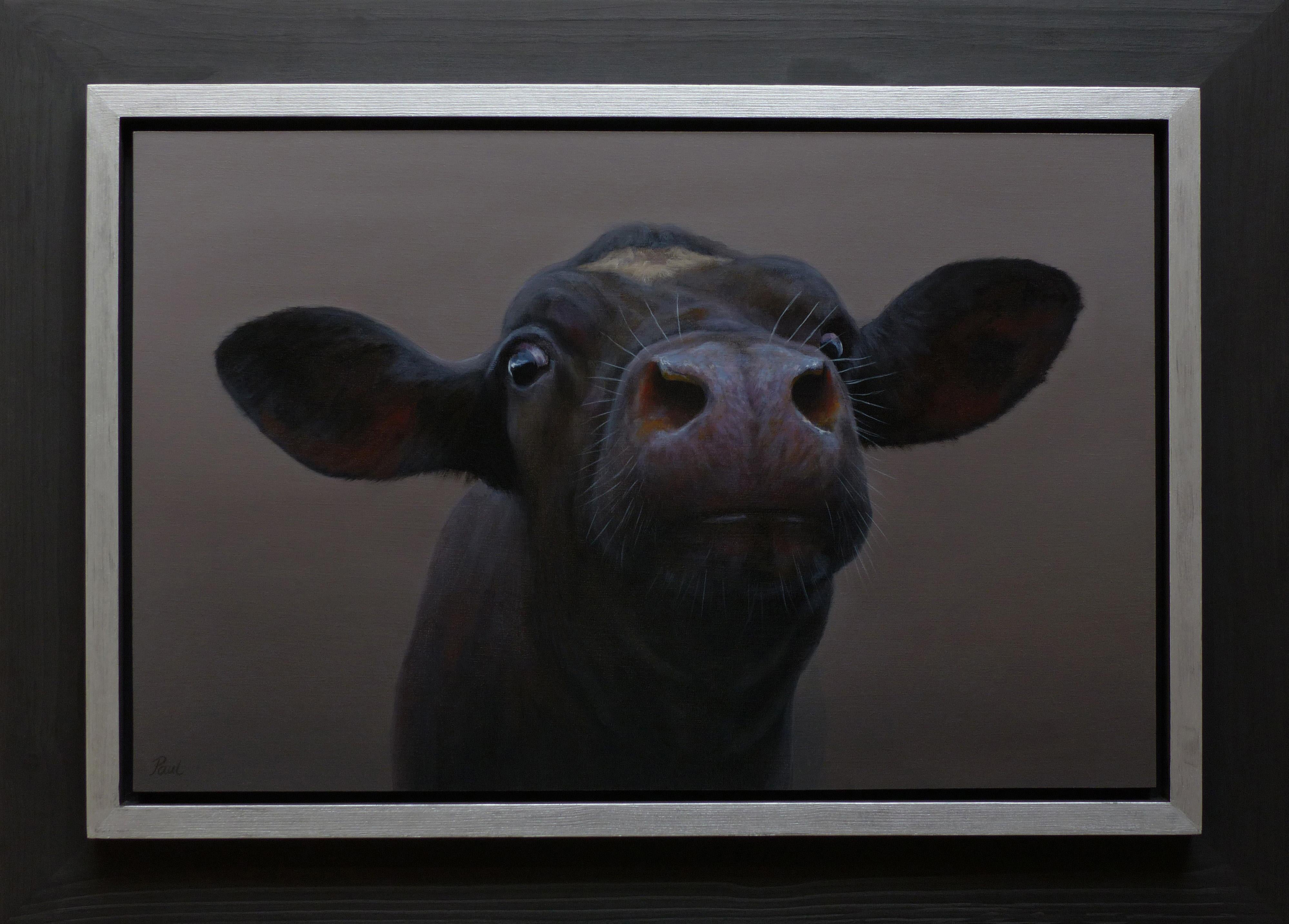 Animal Painting Paul Jansen - Portrait 430 Peinture à l'huile contemporaine néerlandaise d'un veau, vache