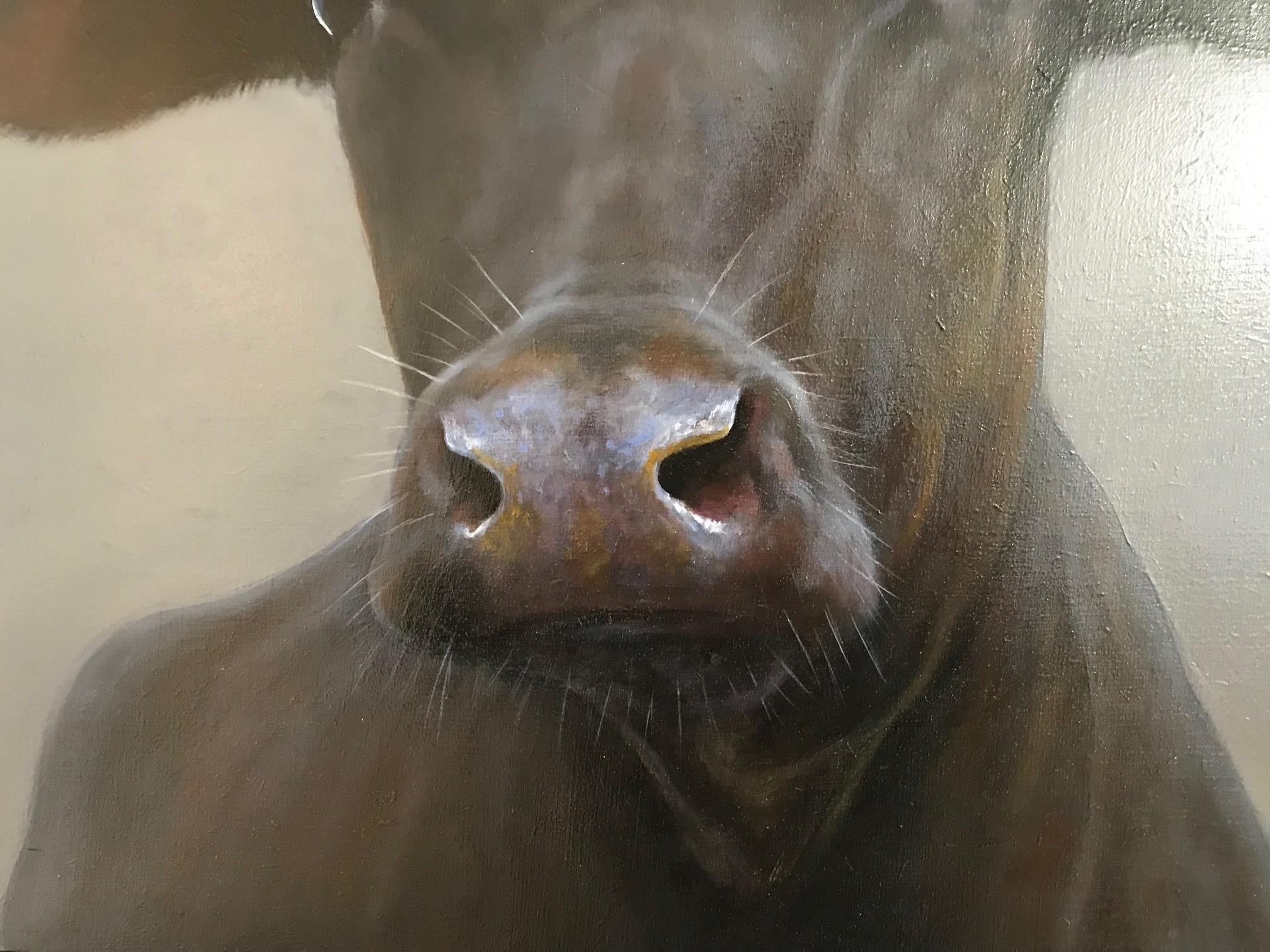 Portrait 431 Peinture à l'huile contemporaine néerlandaise d'un veau, vache - Contemporain Painting par Paul Jansen