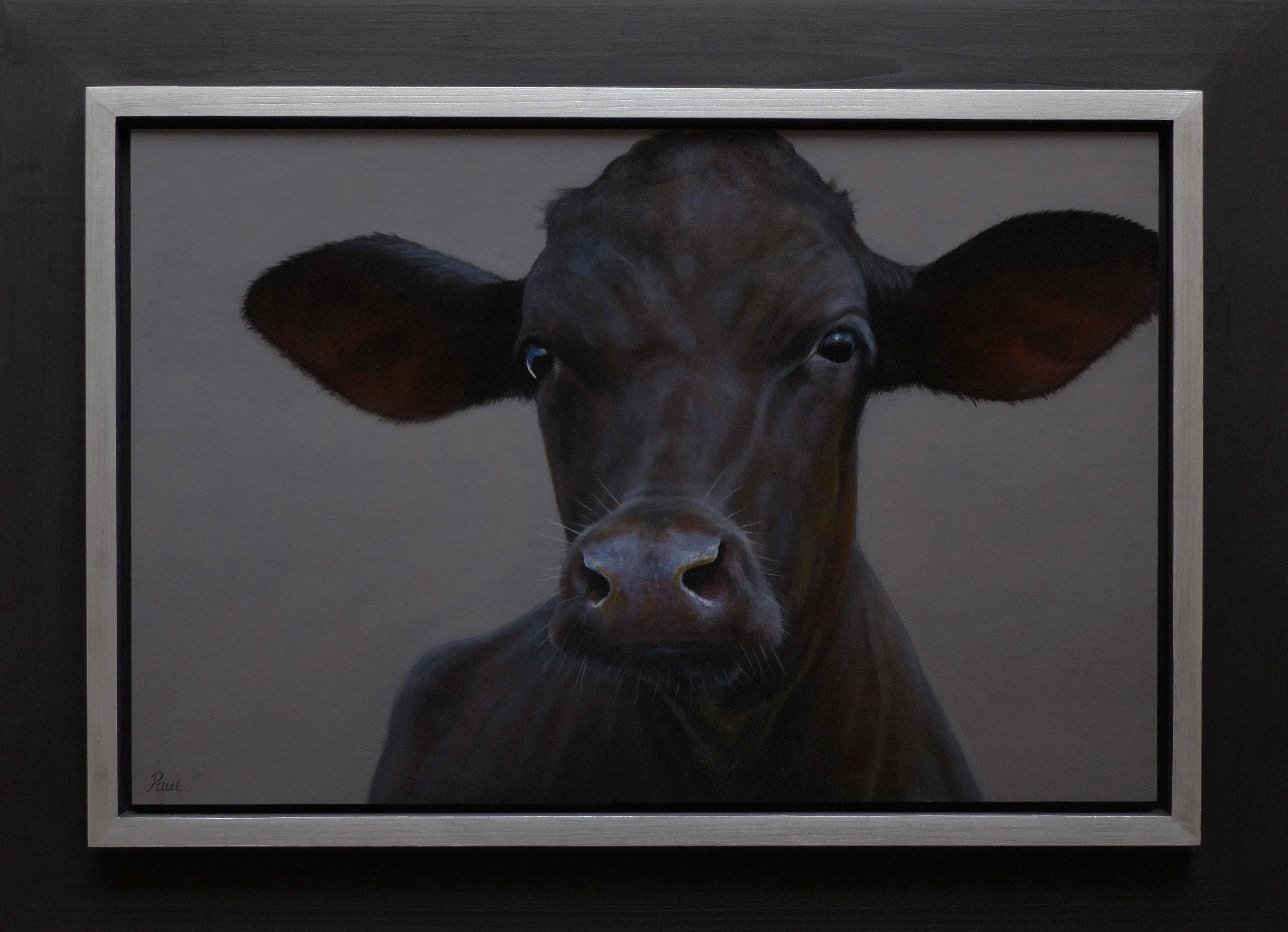 Animal Painting Paul Jansen - Portrait 431 Peinture à l'huile contemporaine néerlandaise d'un veau, vache
