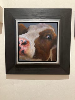 "Portrait 77" Contemporary Dutch Oil Painting of a Brown Calf, Cow