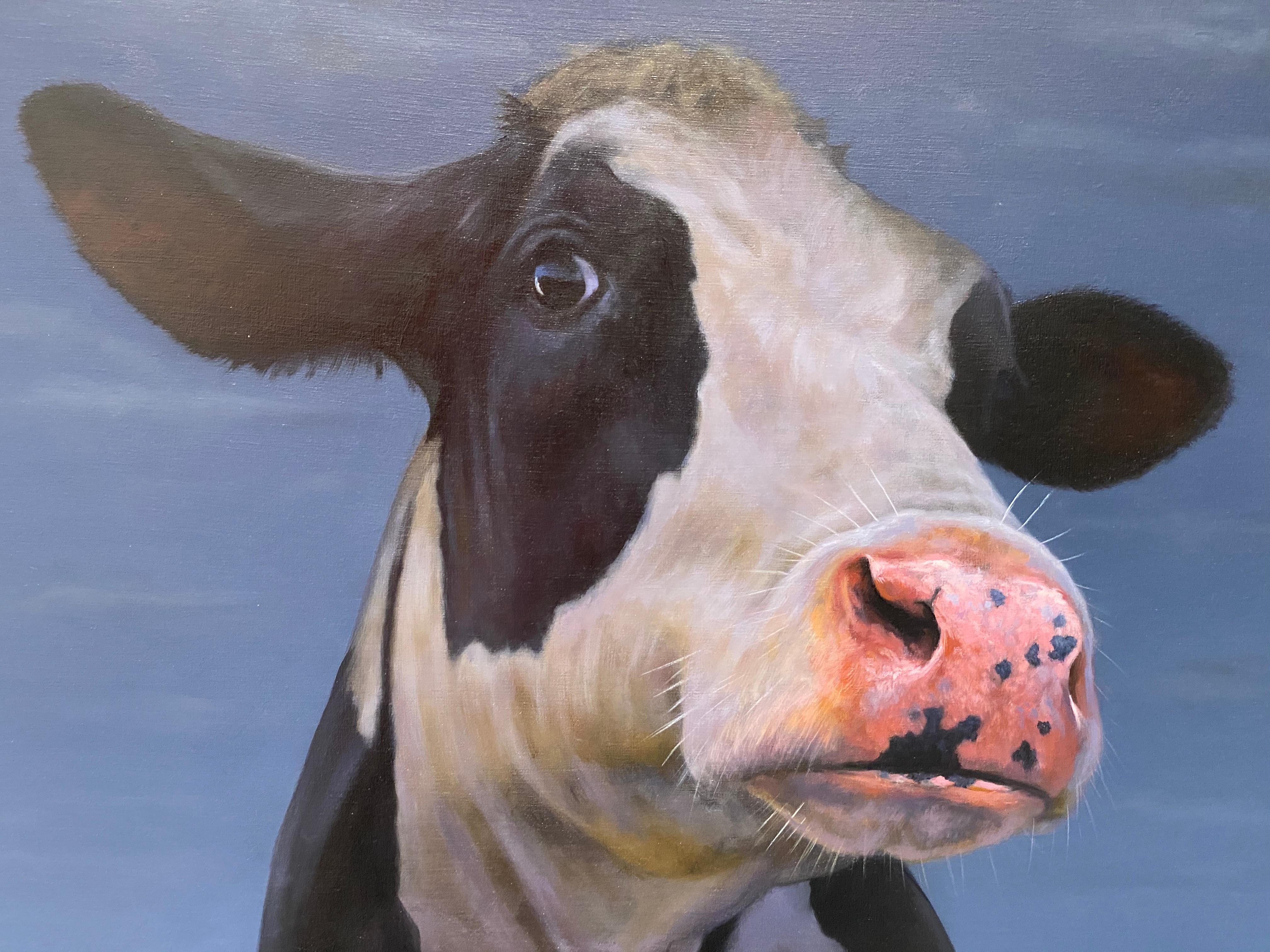 Portrait of a Cow- 21st Century Contemporary Portrait painting of a Cow - Black Animal Painting by Paul Jansen